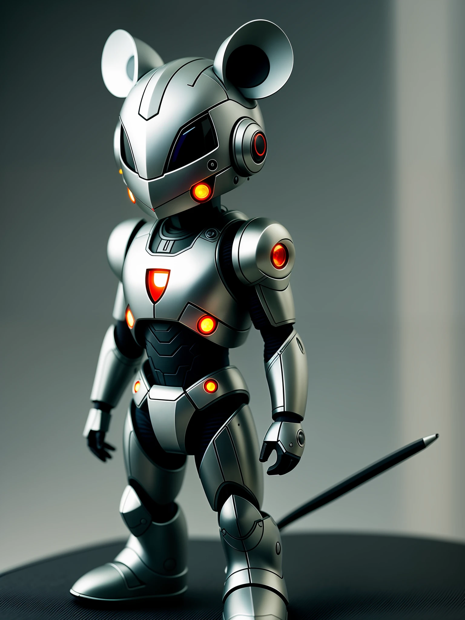 A cute little mouse in metal armor, (cyborg: 1.1), ([tail | detailed wire]:1.3), (complex details), HDR, (hyperdetailed: 1.2), cinematic shot, vignette, centered
