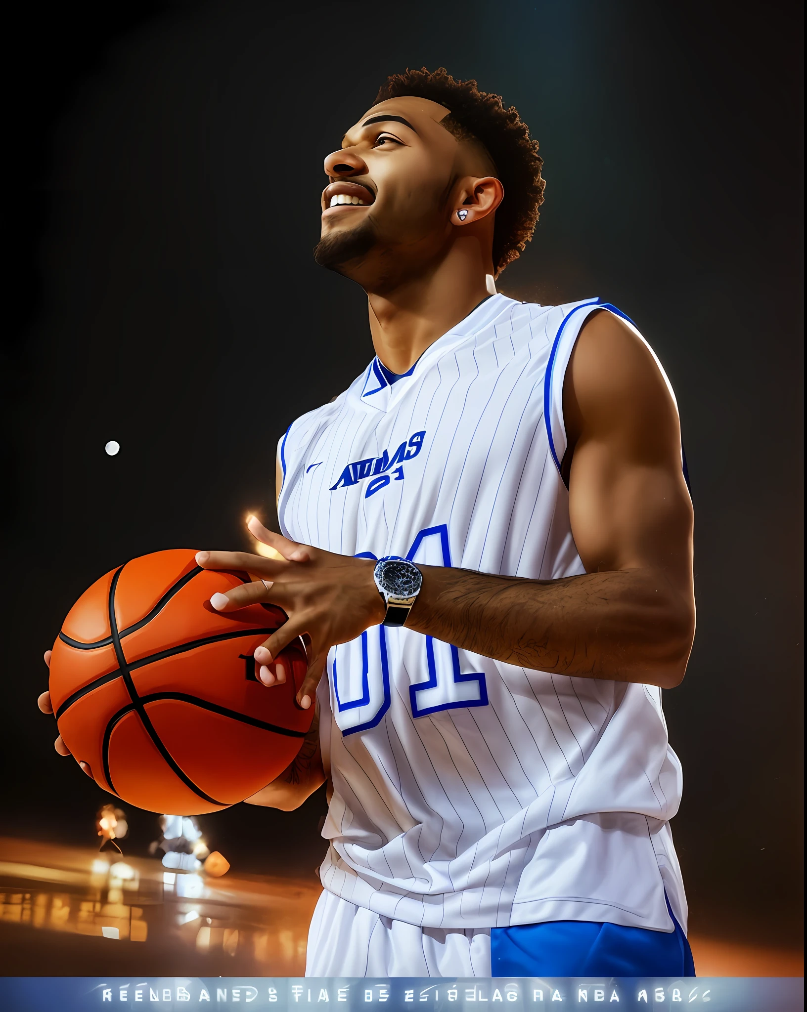 arafed man holding a basketball in his right hand and a ball in his other hand, wearing nba jersey, wearing basketball jersey, inspired by Frank Mason, focused shot, by Frank Mason, edited, eye level shot, shot on sony a 7, looking happy, fan art, sigma 1/6, in an action pose, cooling, shot on nikon z9