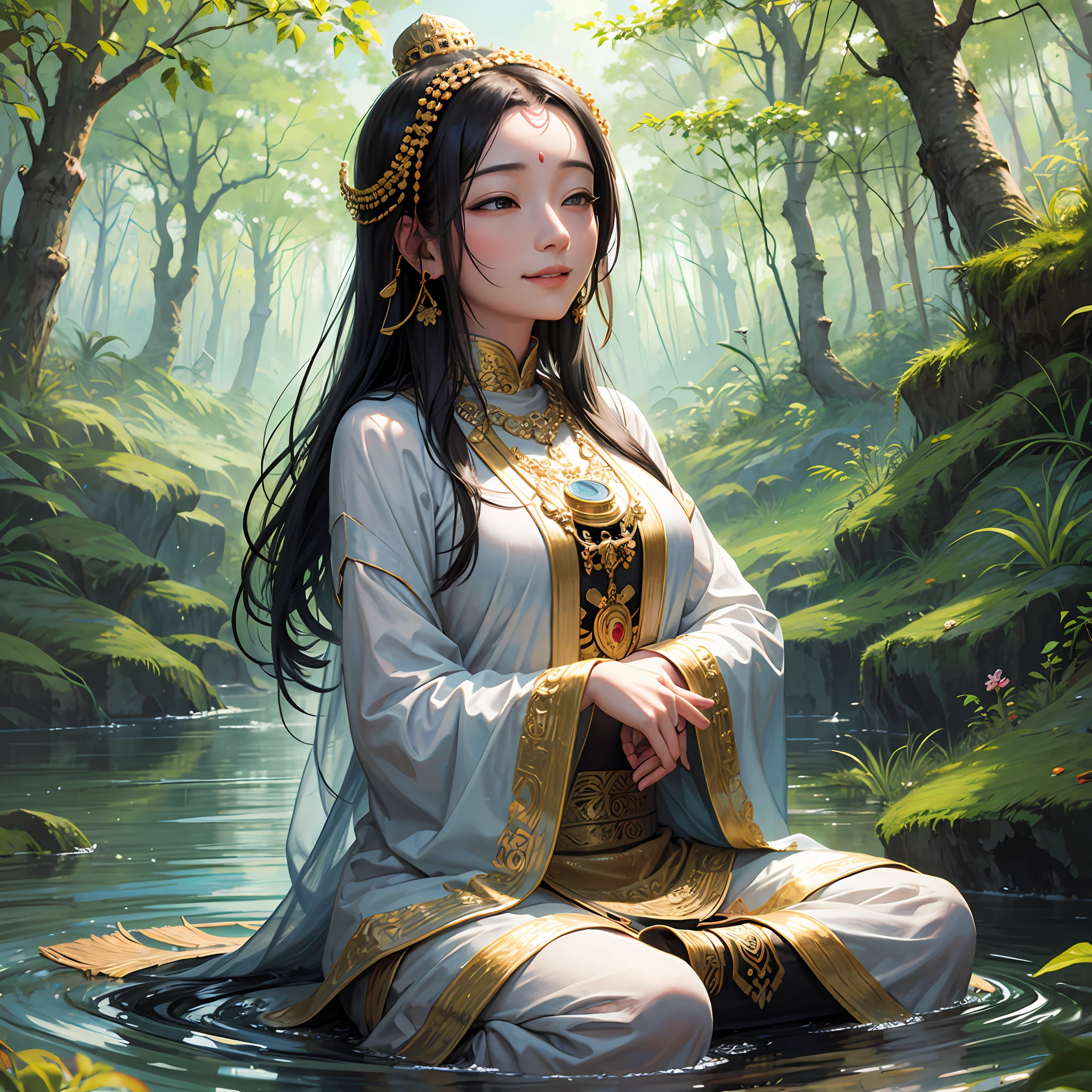 Buddha Woman Gentle Smile Being in Nature Doing Zen Meditation --auto --s2