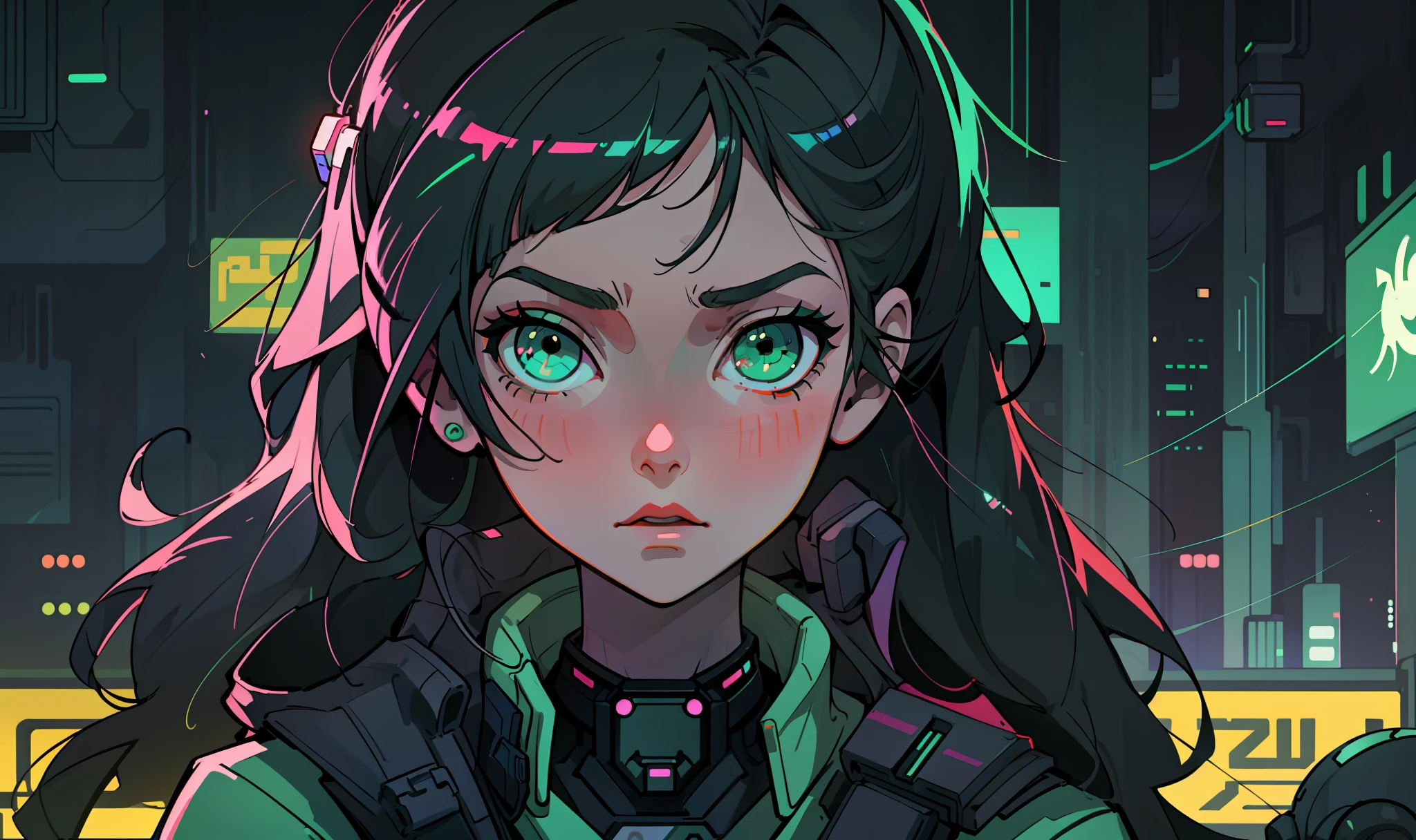 anime girl with long hair and green eyes in a city at night, digital cyberpunk anime art, portrait anime space cadet girl, digital anime illustration, glowwave girl portrait, cyberpunk art style, anime cyberpunk art, detailed digital anime art, cyberpunk anime art, digital cyberpunk - anime art, dreamy cyberpunk girl, digital anime art, loish art style, anime styled digital art