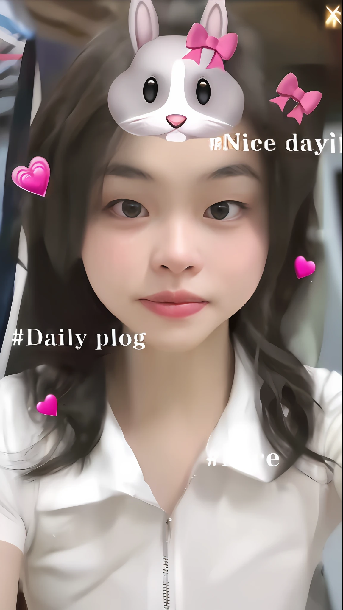 there is a girl with a bunny hat on her head, ulzzang, young adorable korean face, blackpink jennie, small heart - shaped face, #oc, # oc, young cute wan asian face, with cute - fine - face, iphone picture, 8k selfie photograph, face with artgram, iphone selfie, wan adorable korean face, weibo