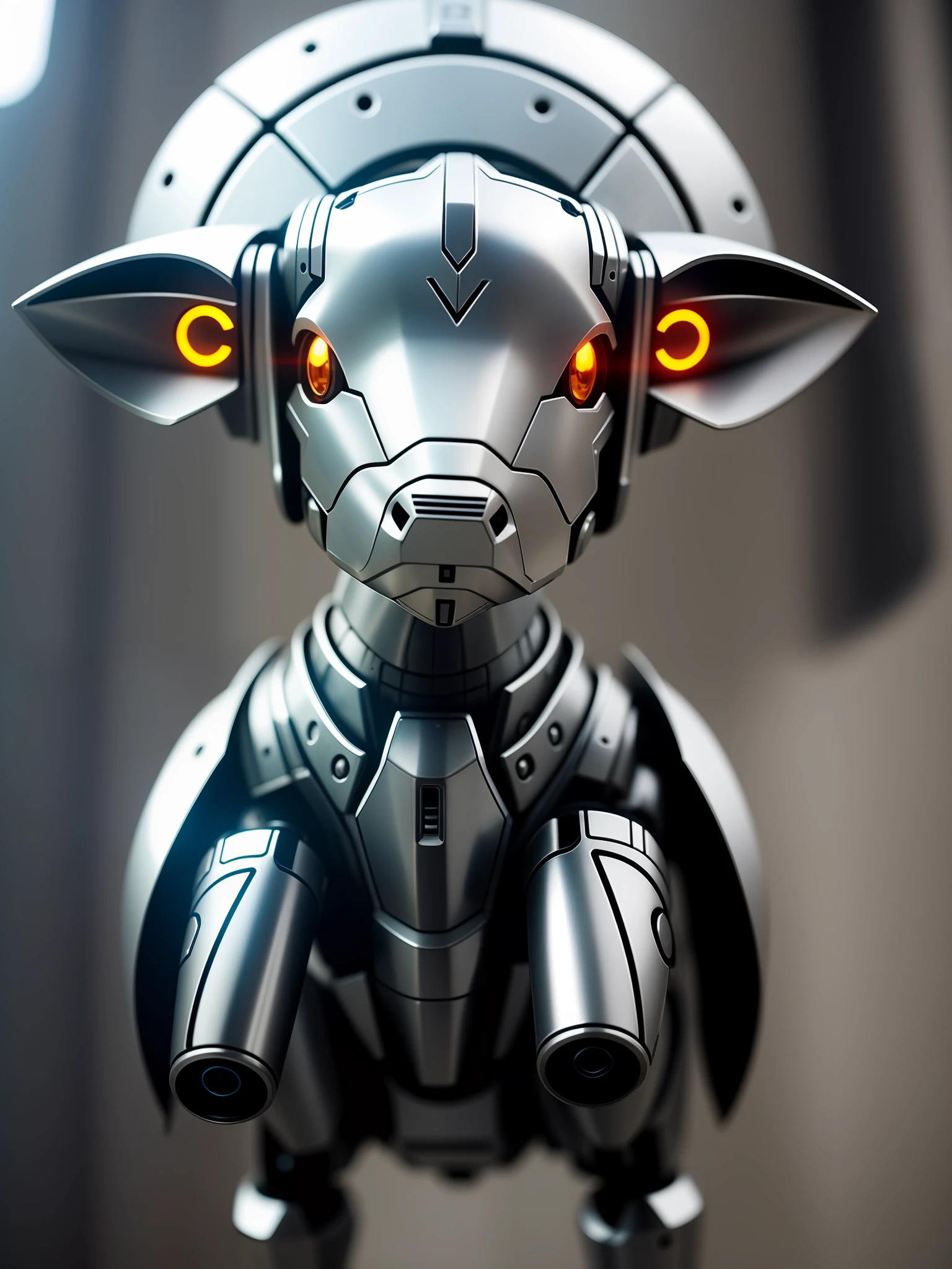 A cute calf in metal armor, (cyborg: 1.1), ([tail | detailed wire]:1.3), (complex detail), hdr, (hyperdetailed: 1.2), cinematic shot, vignette, centered