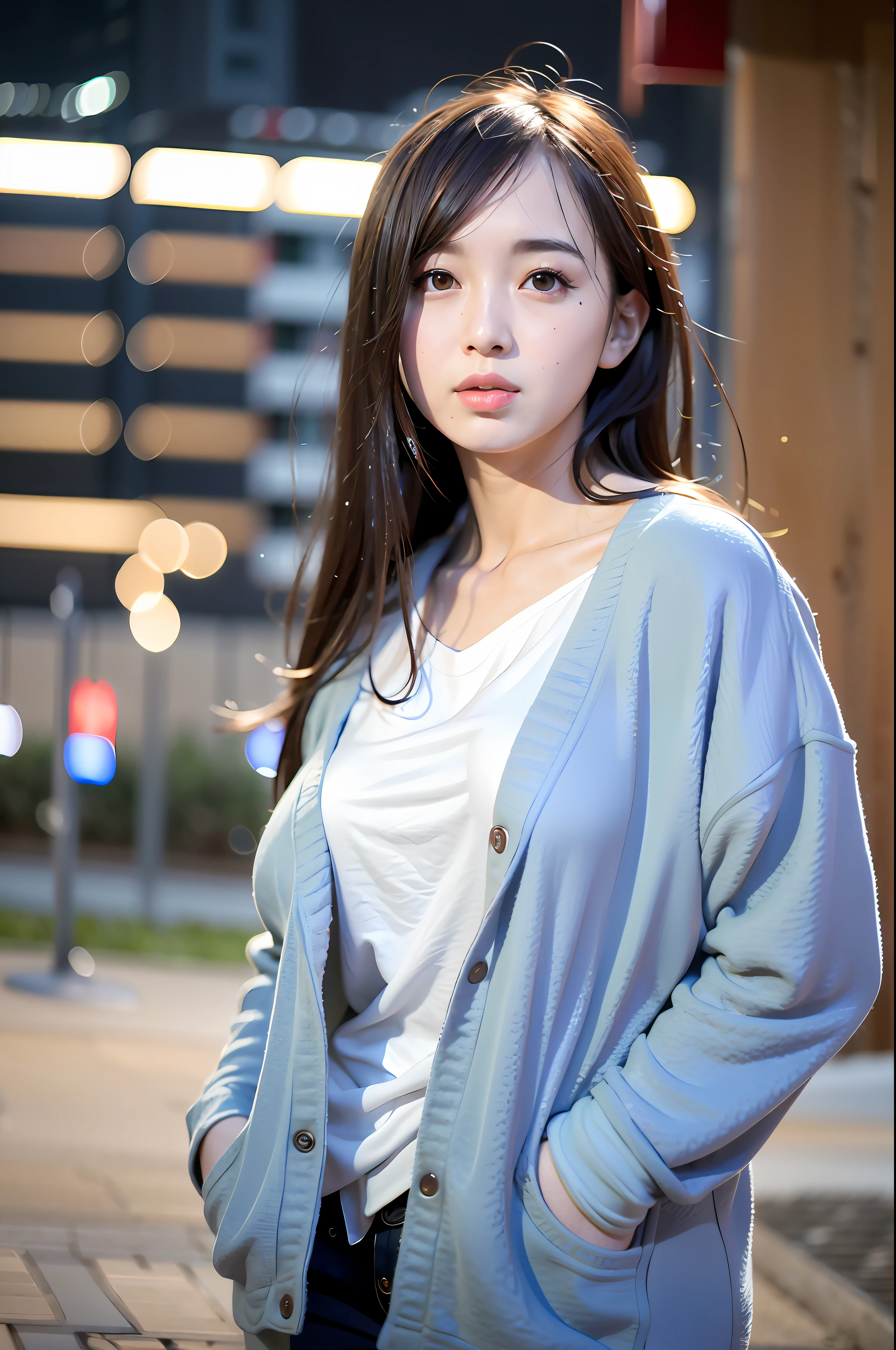 mix4,(8k, RAW photo, best quality, master:1.2), (realistic, photo-realistic:1.37),1girl,cute,cityscape,night,rain,wet,professional lighting,photon mapping,radiosity,physically-based rendering ,