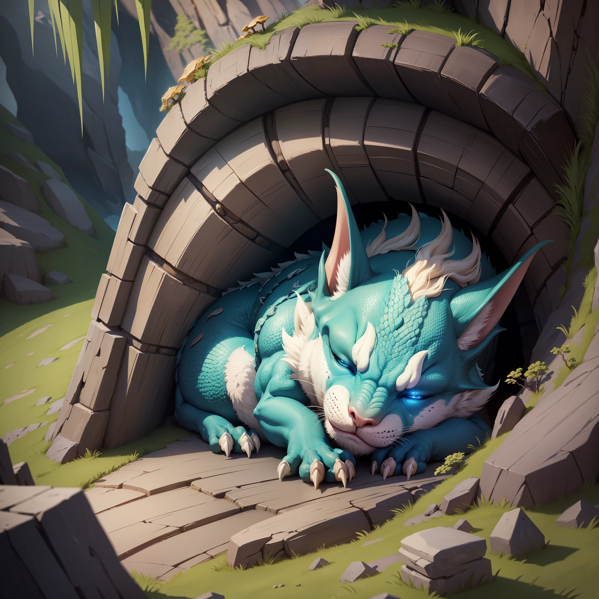 Huge cave, dragon, detailed, detailed eyes, super cute, sleeping with eyes closed --auto --s2