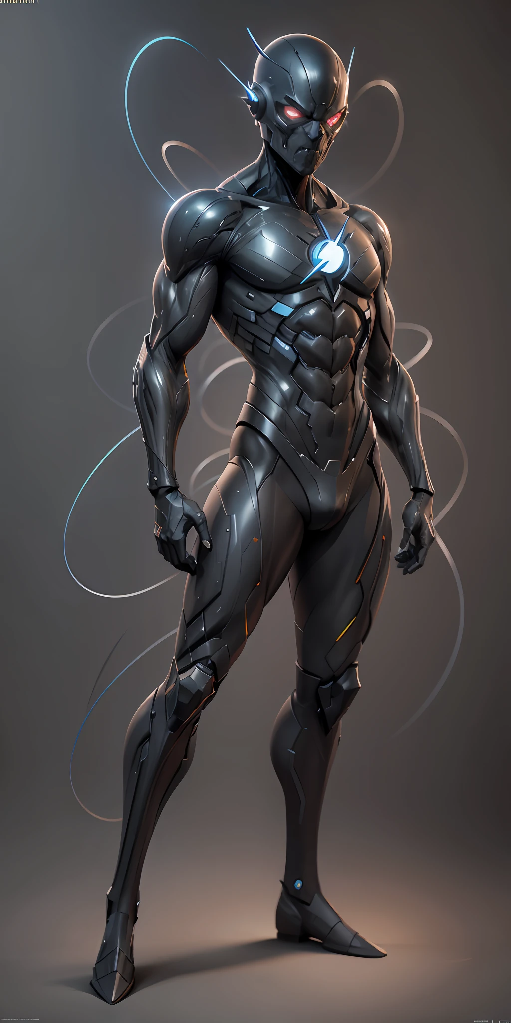 Black Flash from DC, frontal, full-length, looking at the camera, facing the audience, standing pose, simple background, three-dimensional light, detailed full-body concept, sleek digital concept art, beautiful full-body concept art, art trend, CGsociety full-length,