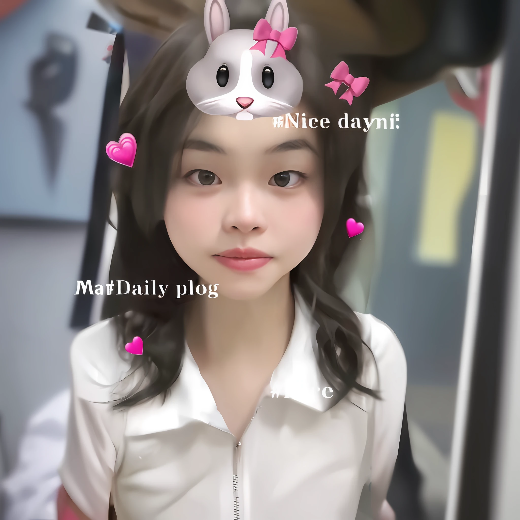 there is a girl with a bunny hat on her head, ulzzang, young adorable korean face, blackpink jennie, small heart - shaped face, #oc, # oc, young cute wan asian face, with cute - fine - face, iphone picture, 8k selfie photograph, face with artgram, iphone selfie, wan adorable korean face, weibo