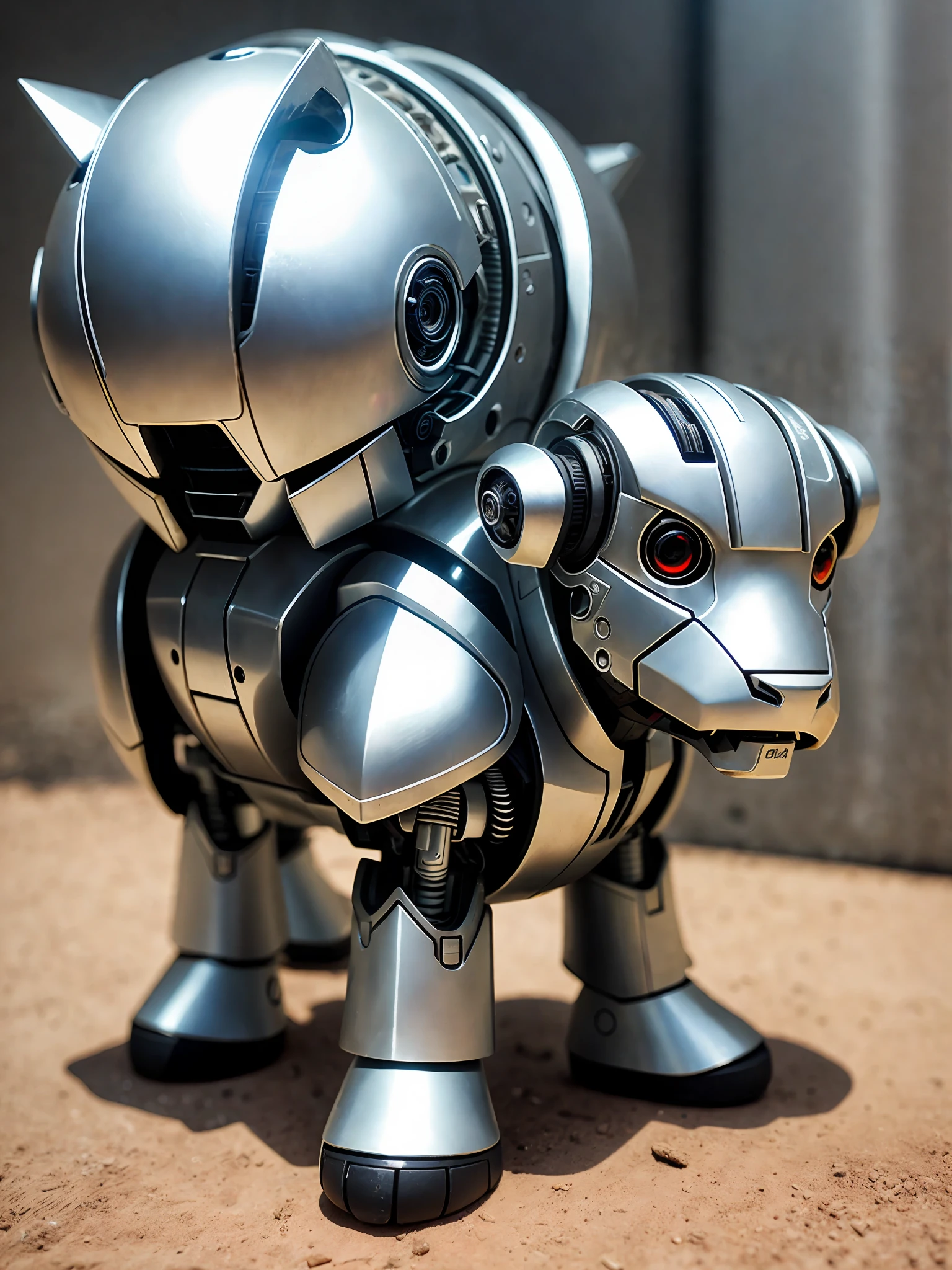 A cute calf in metal armor, (cyborg: 1.1), ([tail | detailed wire]:1.3), (complex detail), hdr, (hyperdetailed: 1.2), cinematic shot, vignette, centered