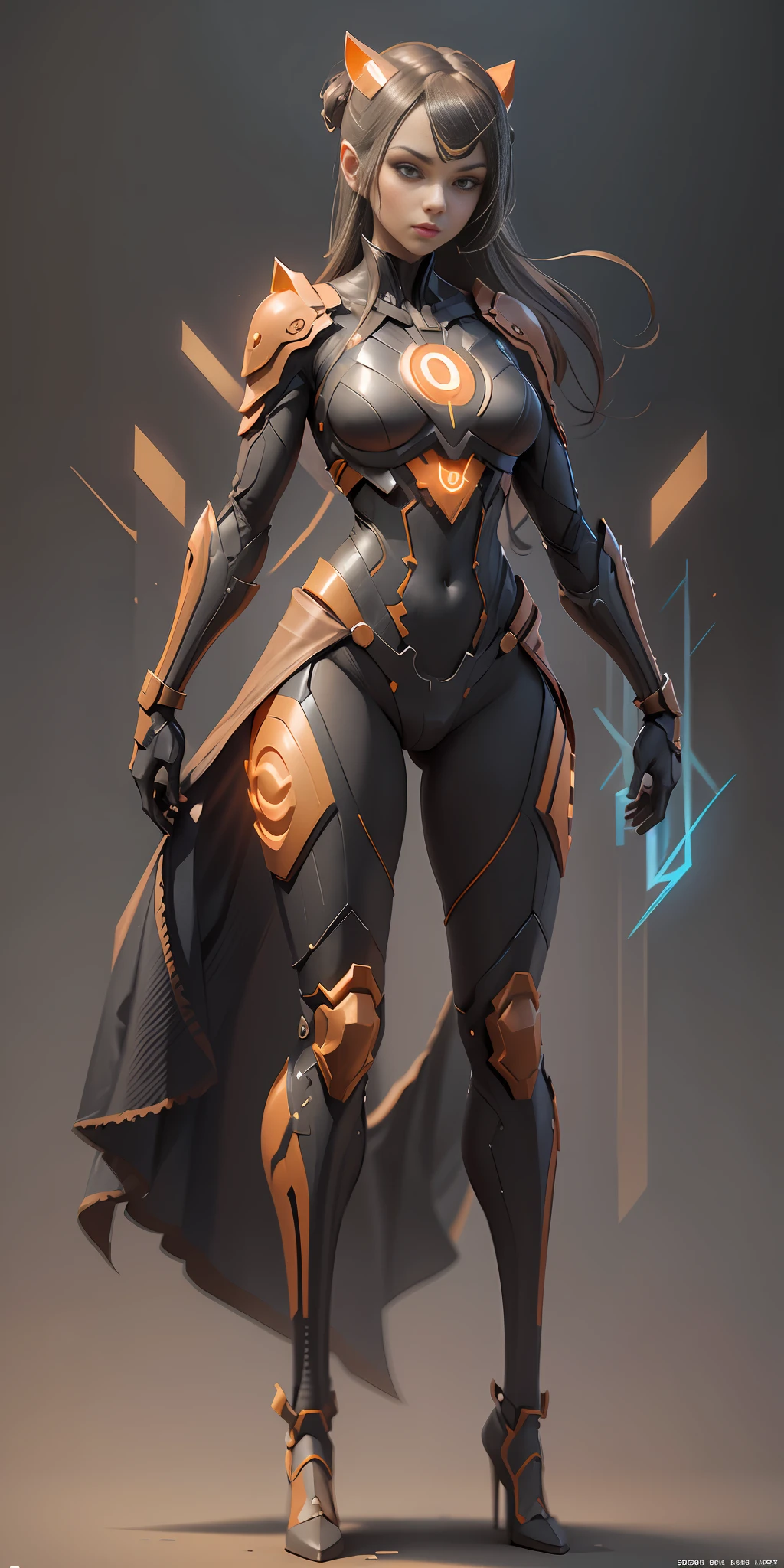 Girl Orange Lantern from DC, frontal, full-length, looking at the camera, facing the audience, standing pose, simple background, three-dimensional light, detailed full-body concept, sleek digital concept art, beautiful full-body concept art, art trend, full-length CGsociety,