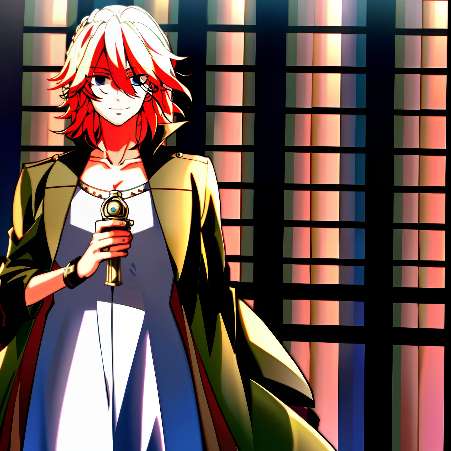 4K, Masterpiece, highres, absurdres,bishounen, attractive man, cute man, blonde hair, smiling confidently, wearing a leather jacket, caftan, wearing a morrocan_caftan, Baghdad VIII century background, face ultra focus,