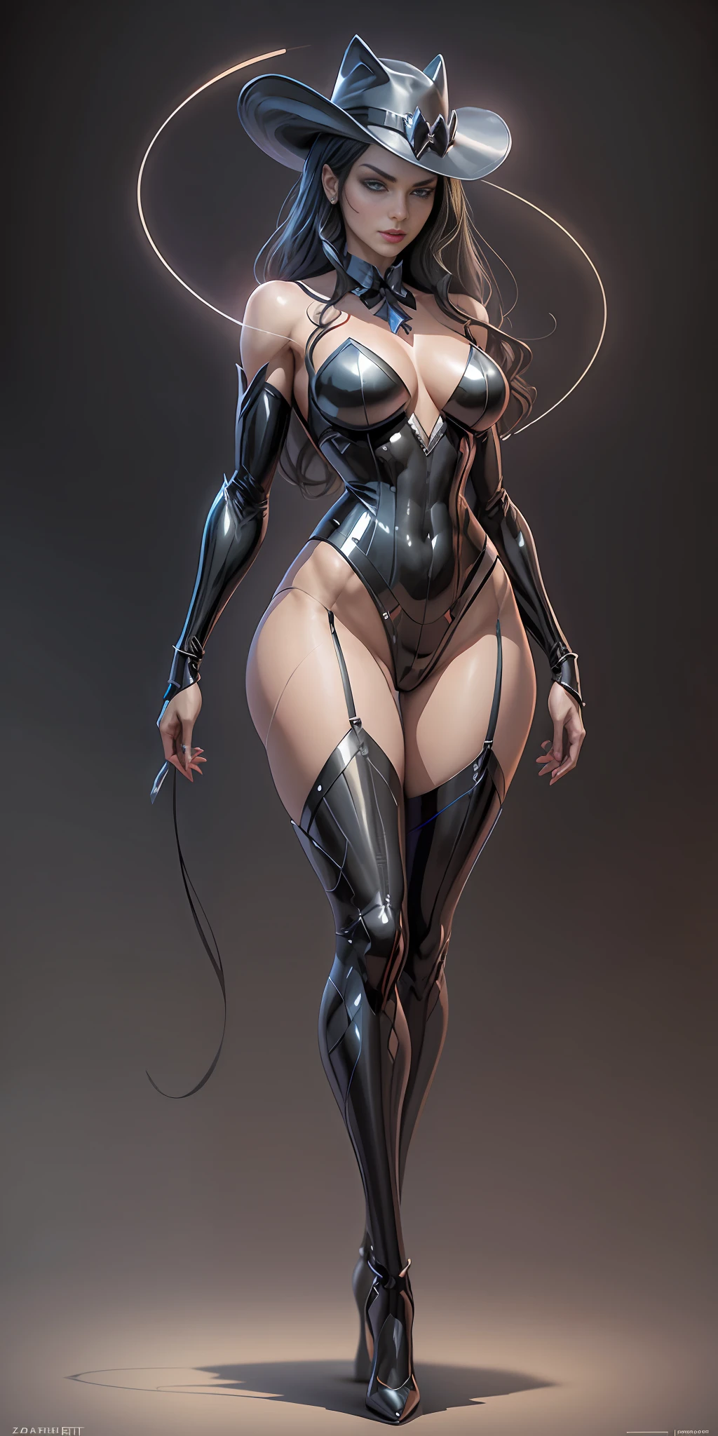 Zatanna from DC, frontal, full-length, looking at the camera, facing the audience, standing pose, simple background, three-dimensional light, detailed full-body concept, sleek digital concept art, beautiful full-body concept art, art trend, full-length CGsociety,