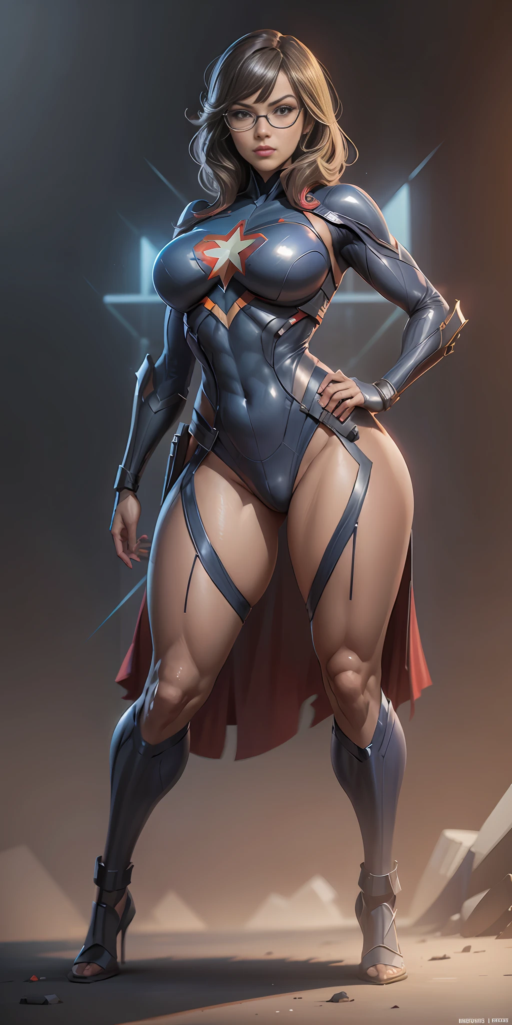Ms. Marvel from Marvel, big breasts, frontal, full-length, looking at the camera, facing the audience, standing pose, simple background, three-dimensional light, detailed full-body concept, sleek digital concept art, beautiful full-body concept art, art trend, CGsociety full-length,