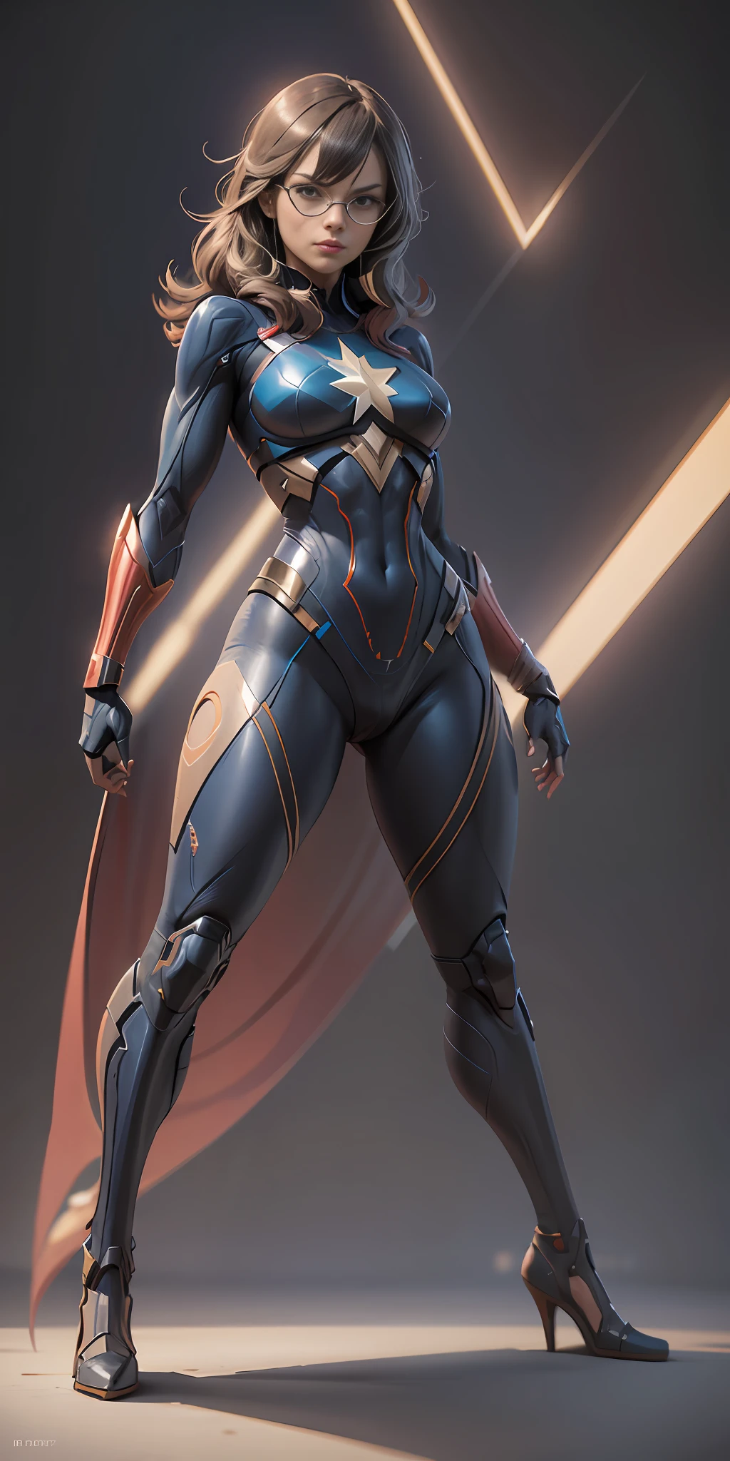 Ms. Marvel from Marvel, frontal, full-length, looking at the camera, facing the audience, standing pose, simple background, three-dimensional light, detailed full-body concept, sleek digital concept art, beautiful full-body concept art, art trend, CGsociety full-length,