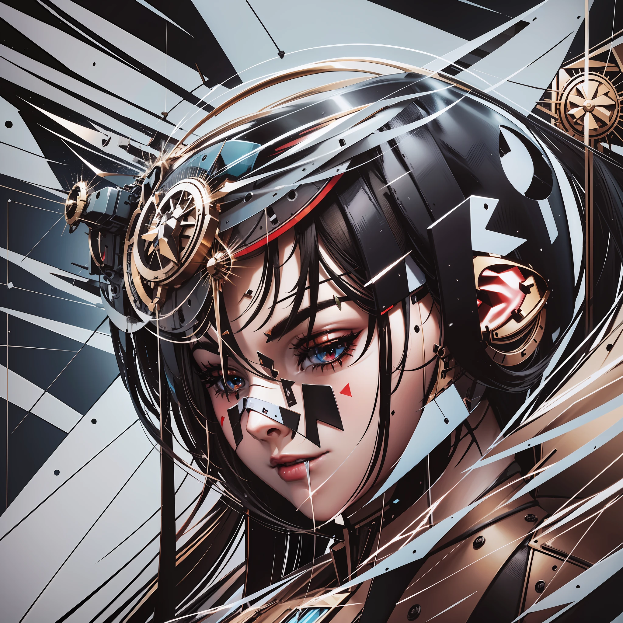 8k Close-up of futuristic robot on face, official work with high detail, Gundam style, official anime work, Gundam windmill shape, Gundam, Gundam head, official artwork, Mobile Suit, Official Art, Mobile Suit Gundam, Ultra Detail Illustration, Gundam Box Art, Official Illustration, Key Art, Official Work HDR, Hyperprism, Gundam On