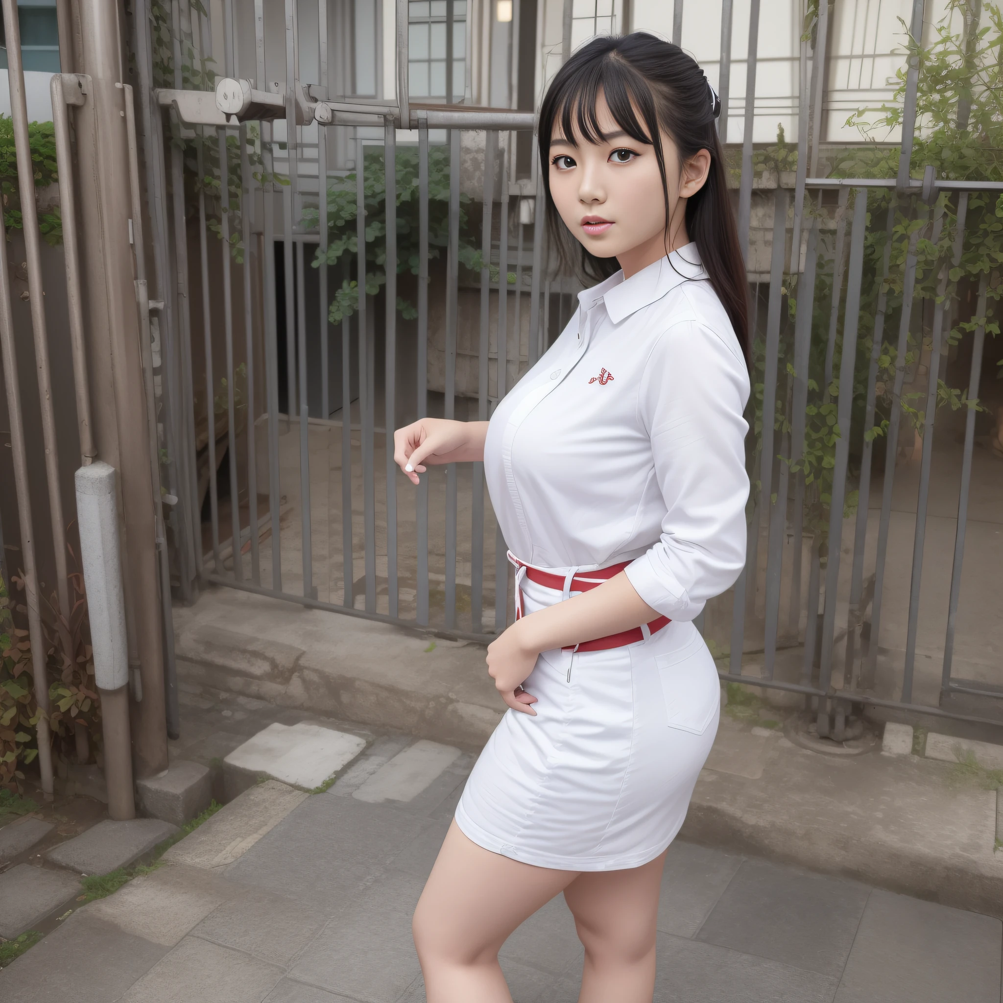 Asian woman posing for photo, realistic young gravure idol, Chiho, young pretty gravure idol, young gravure idol, Japan people, shouting in iron bars