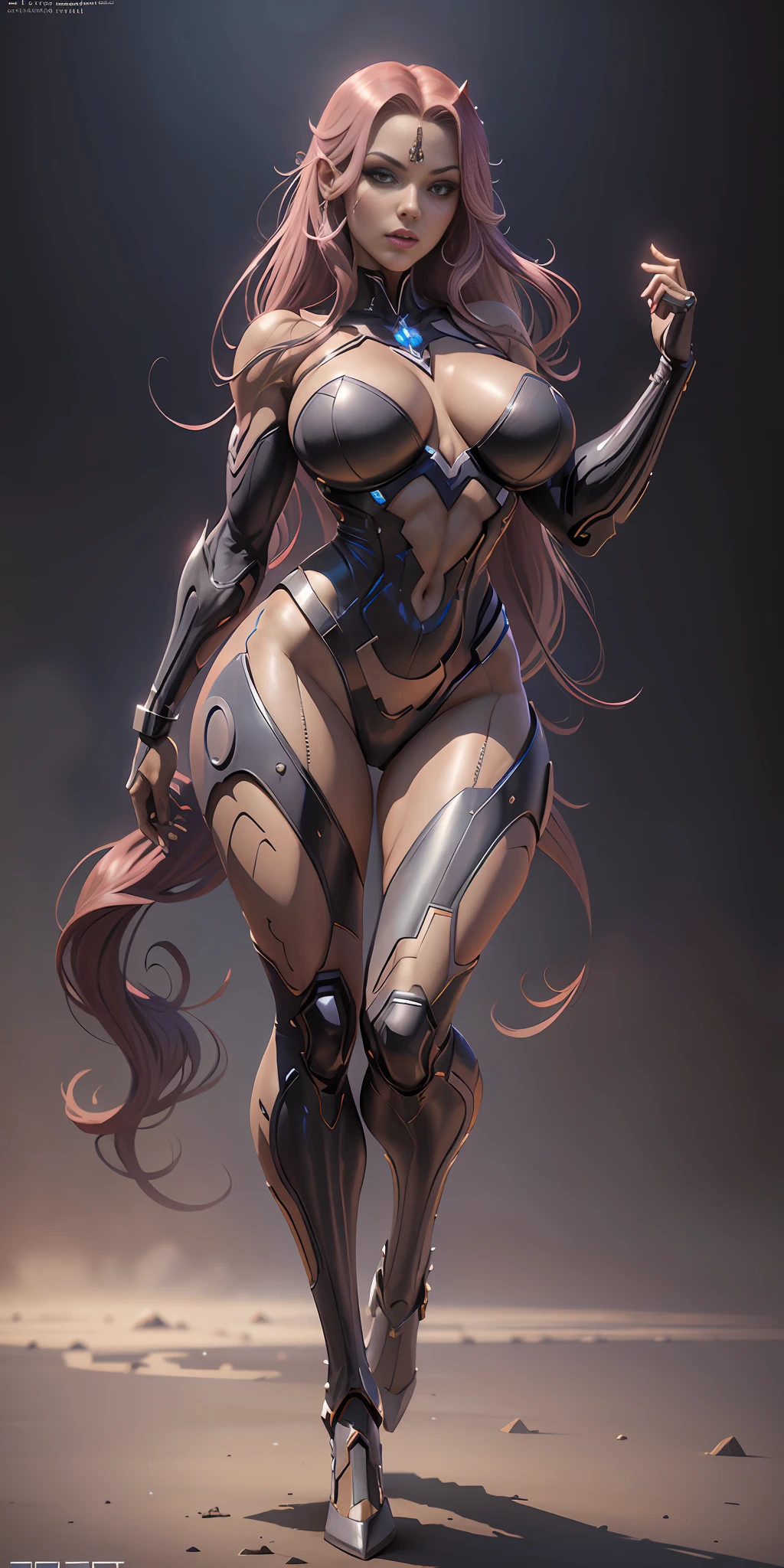 Starfire from DC, big breasts, frontal, full-length, looking at the camera, facing the audience, standing pose, simple background, three-dimensional light, detailed full-body concept, sleek digital concept art, beautiful full-body concept art, art trend, full-length CGsociety,