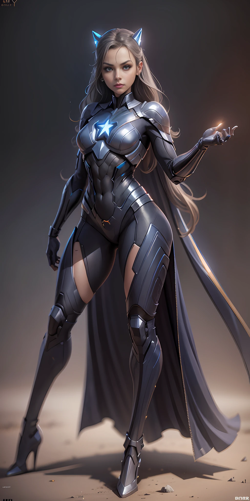 Stargirl from DC, frontal, full-length, looking at the camera, facing the audience, standing posture, simple background, three-dimensional light, detailed full-body concept, sleek digital concept art, beautiful full-body concept art, art trend, full-length CGsociety,