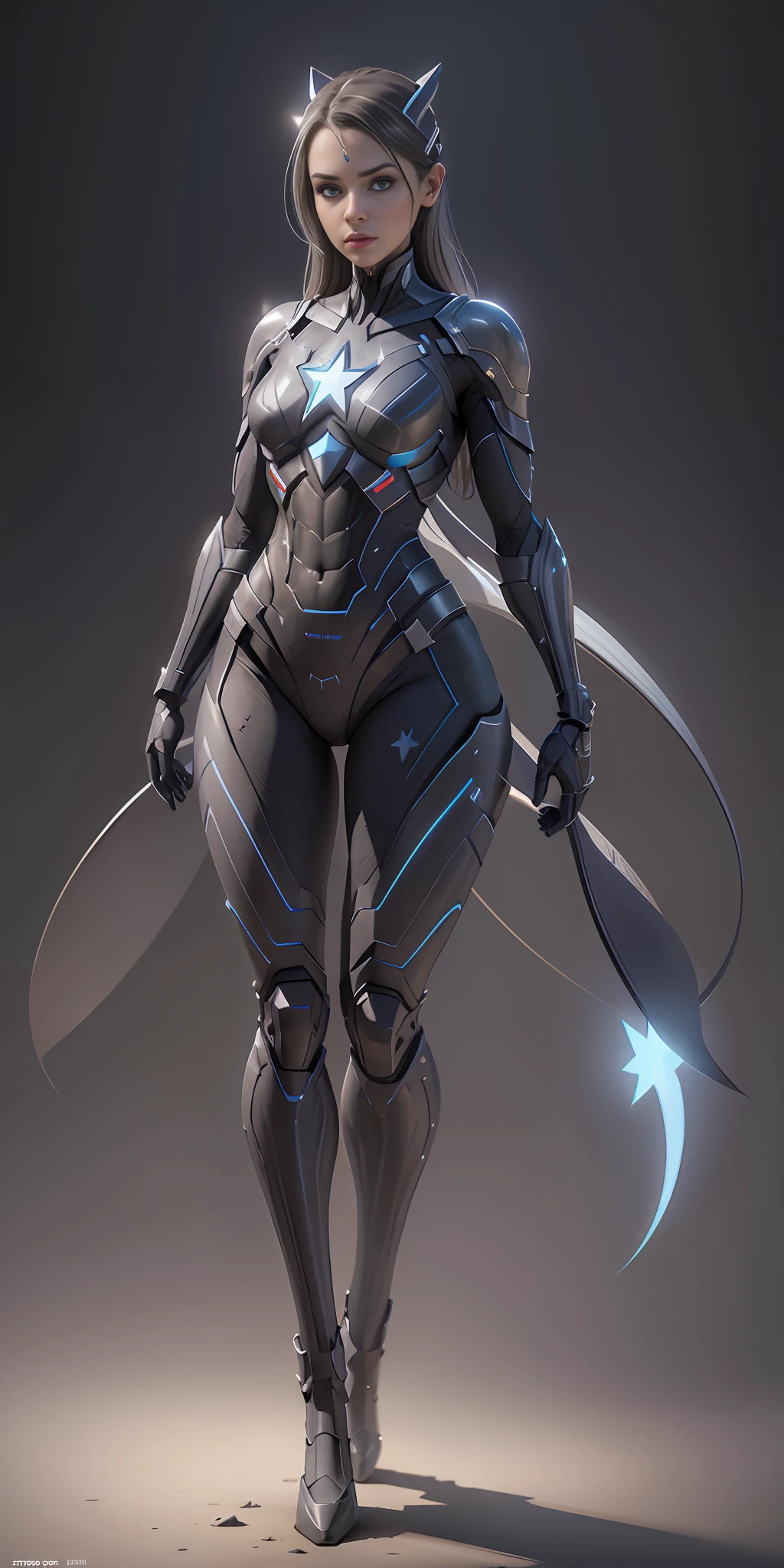 Stargirl from DC, frontal, full-length, looking at the camera, facing the audience, standing posture, simple background, three-dimensional light, detailed full-body concept, sleek digital concept art, beautiful full-body concept art, art trend, full-length CGsociety,