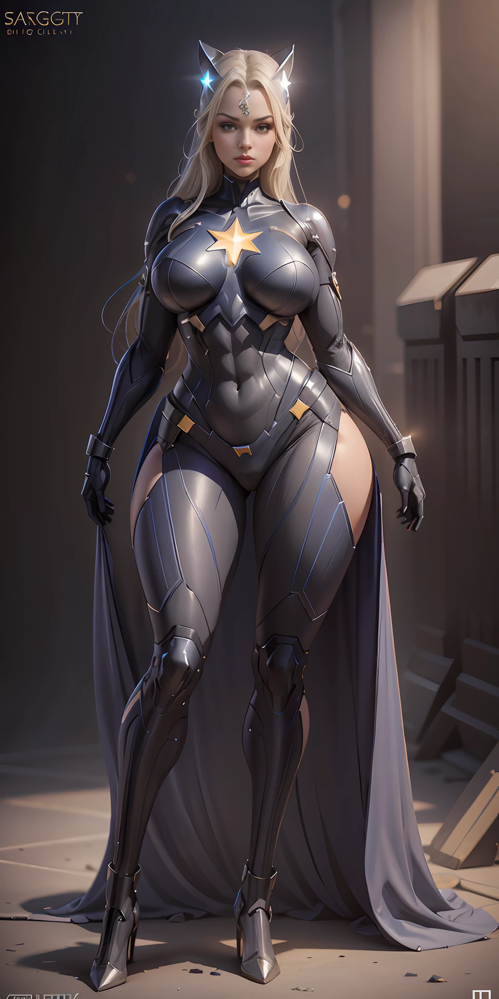Stargirl from DC, big breasts, frontal, full-length, looking at the camera, facing the audience, standing pose, simple background, three-dimensional light, detailed full-body concept, sleek digital concept art, beautiful full-body concept art, art trend, full-length CGsociety,