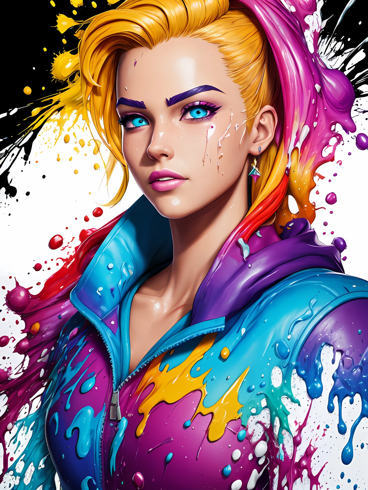 Splash art, Fortnite style, portrait poster, (whitebackground)), splash style of coloful paint, contour,hyperdetailed intricately detailed, unreal engine,fantastical, intricate detail, splash screen, complementary colors, fantasy concept art, 8k resolution, deviantartmasterpiece, oil painting, heavy strokes, paint dripping,splash arts