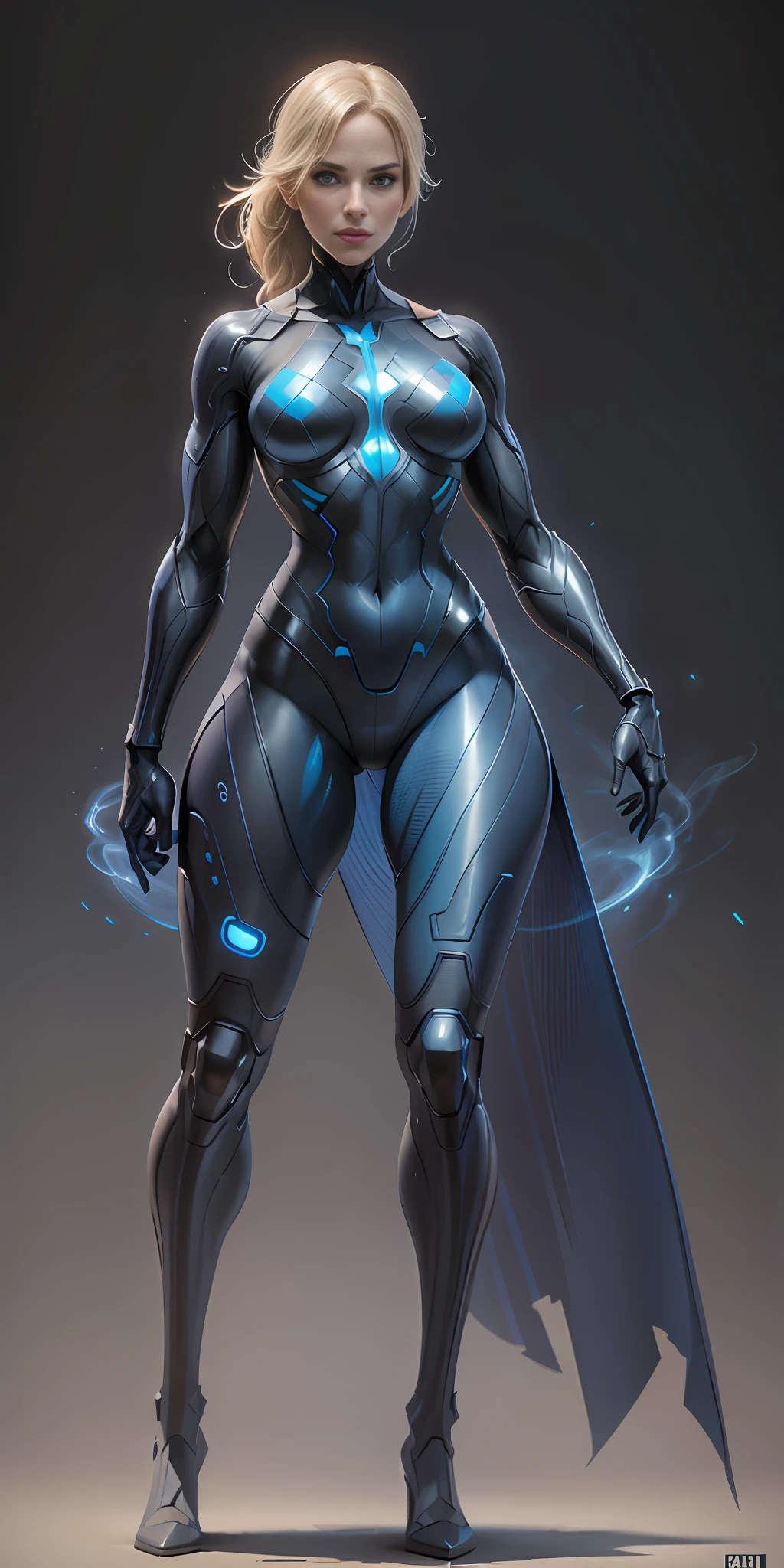 Invisible Woman from Marvel, frontal, full-length, looking at the camera, facing the audience, standing pose, simple background, three-dimensional light, detailed full-body concept, sleek digital concept art, beautiful full-body concept art, art trend, CGsociety full-length,