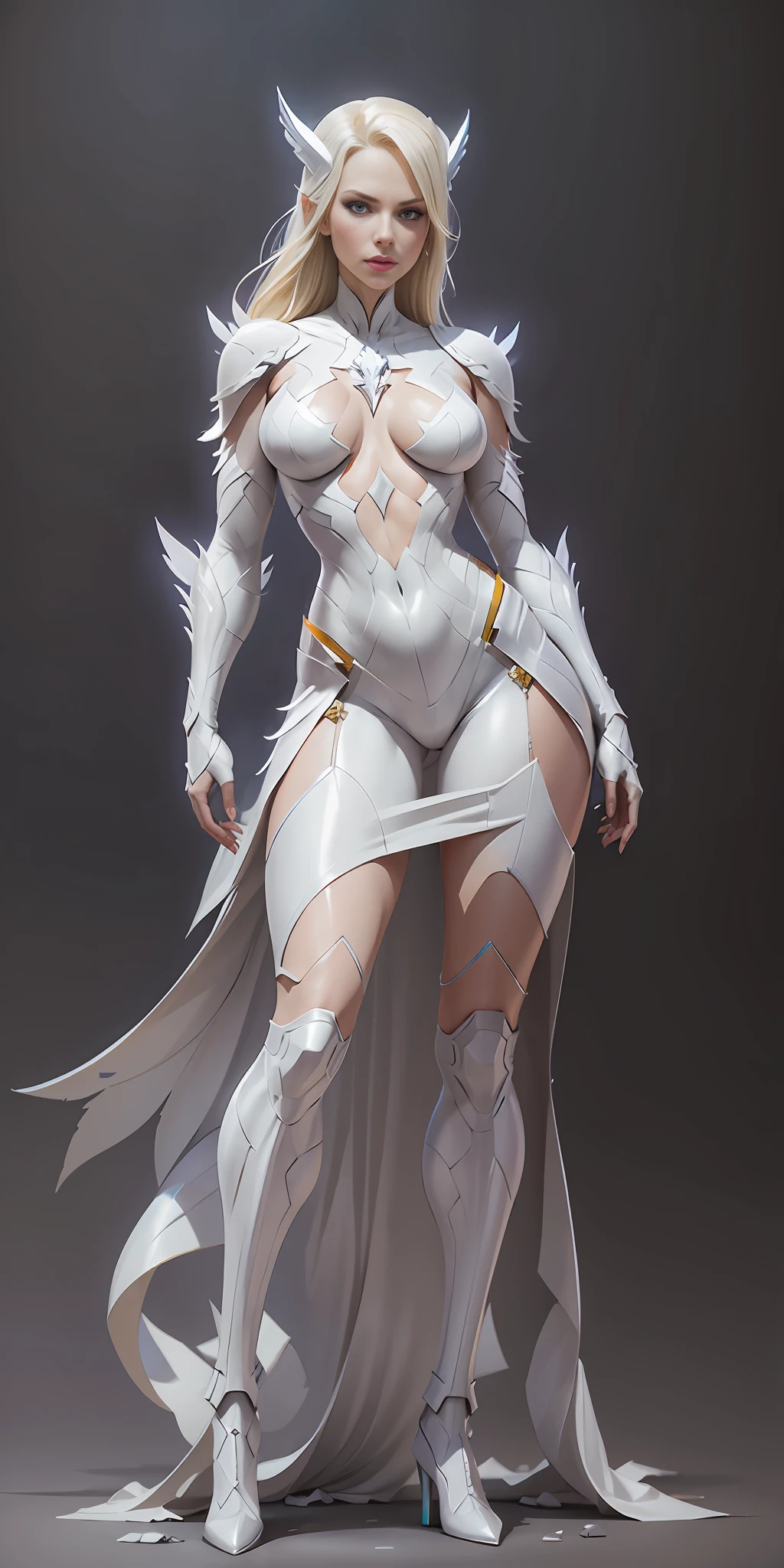 Emma Frost from Marvel, frontal, full-length, looking at the camera, facing the audience, standing pose, simple background, three-dimensional light, detailed full-body concept, sleek digital concept art, beautiful full-body concept art, art trend, CGsociety full-length,