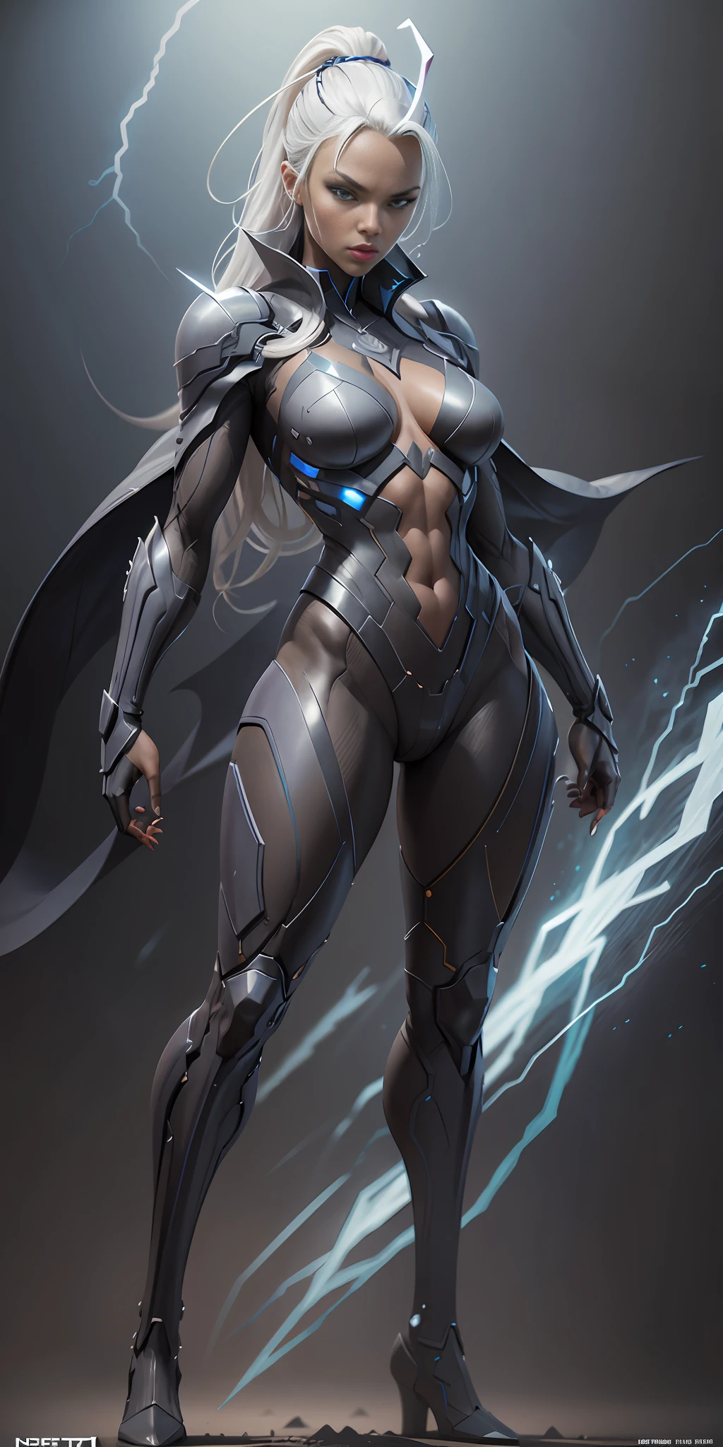 Storm from Marvel, frontal, full-length, looking at the camera, facing the audience, standing pose, simple background, three-dimensional light, detailed full-body concept, sleek digital concept art, beautiful full-body concept art, art trend, CGsociety full-length,