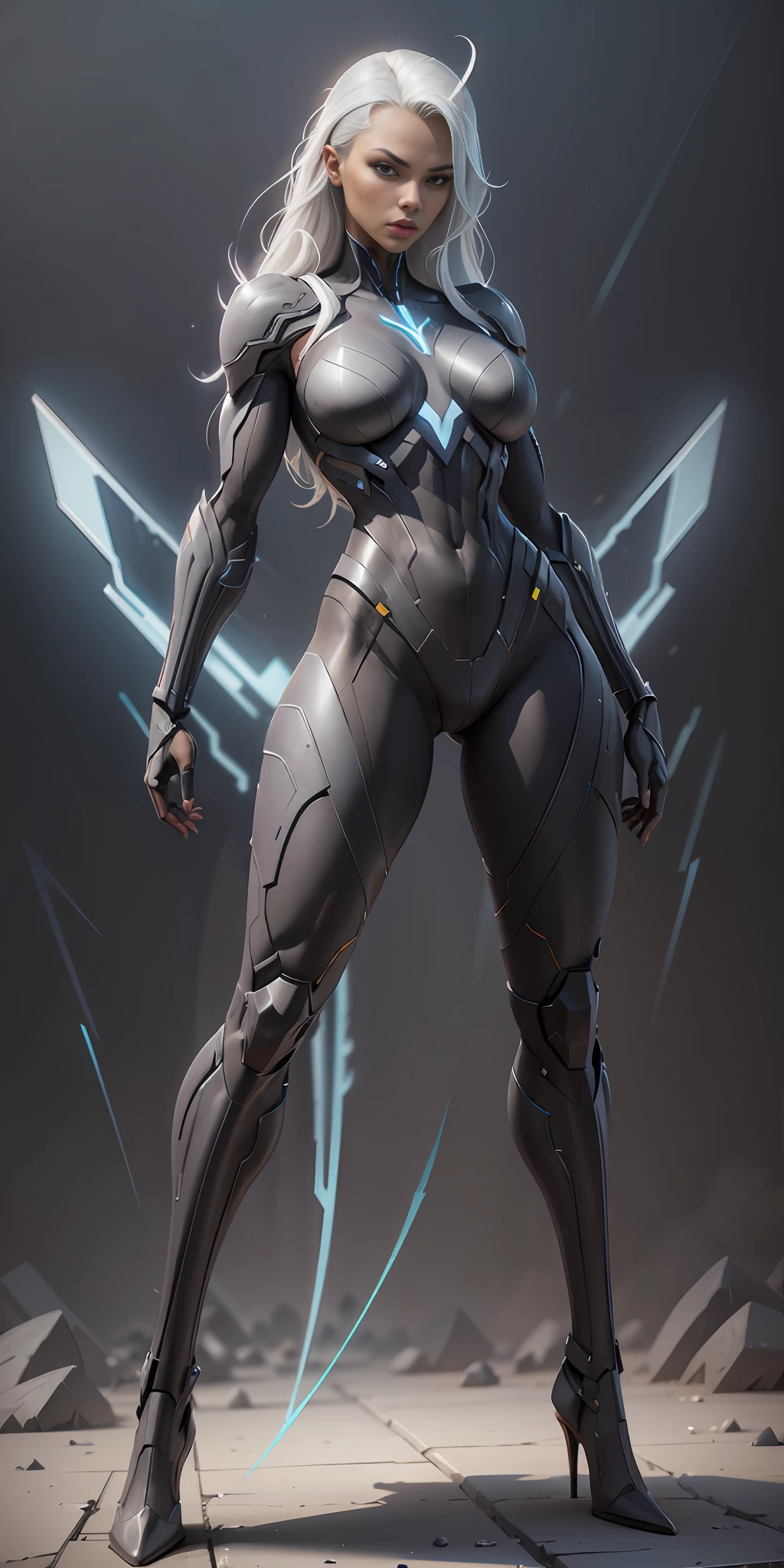 Storm from Marvel, frontal, full-length, looking at the camera, facing the audience, standing pose, simple background, three-dimensional light, detailed full-body concept, sleek digital concept art, beautiful full-body concept art, art trend, CGsociety full-length,
