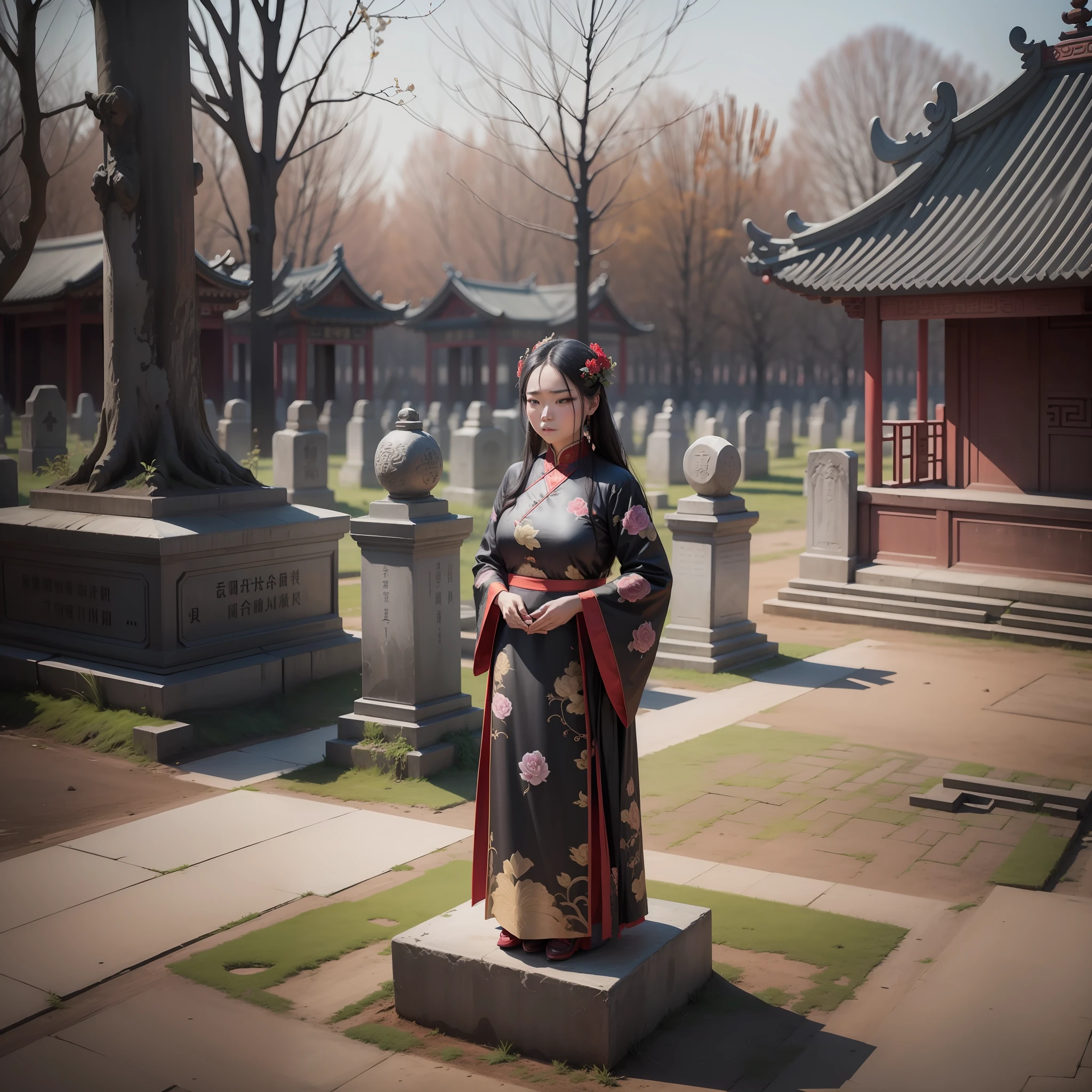 China, grave worship, three people, two men and one woman --auto --s2