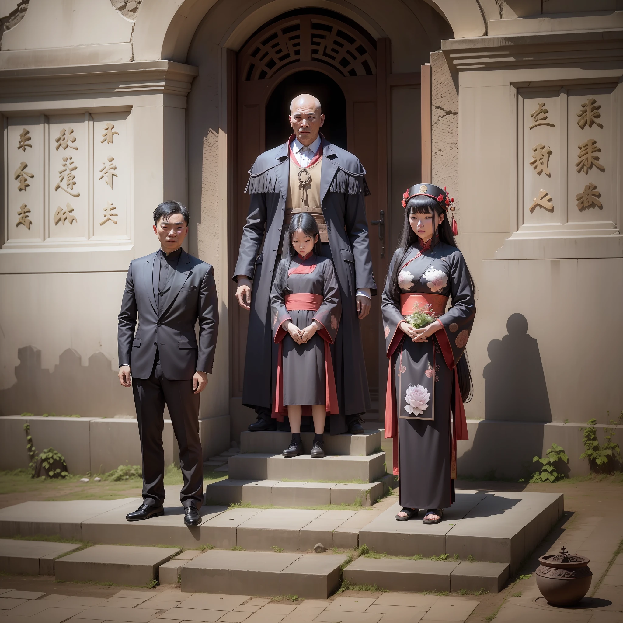China, grave worship, three people, two men and one woman --auto --s2
