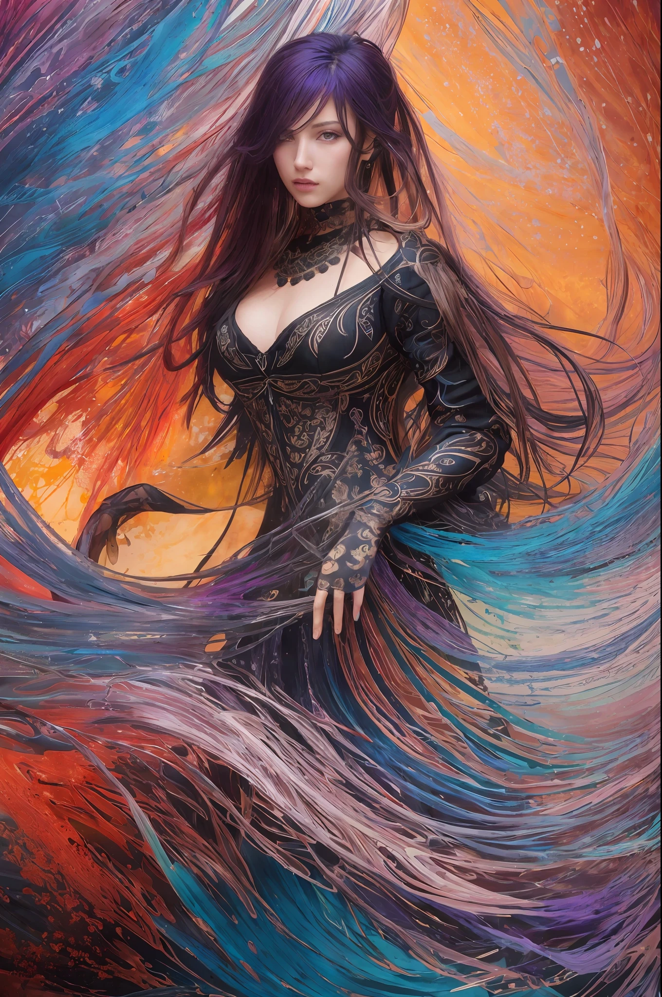 Colorful beautiful girl: a giru 28-years old, messy hair, oil painting, nice perfect face with soft skinice perfect face, blue yellow colors, light purple and violet additions, light red additions, intricate detail, splash screen, 8k resolution, masterpiece, cute face,artstation digital painting smooth veryBlack ink flow: 8k resolution photorealistic masterpiece: intricately detailed fluid gouache painting: by Jean Baptiste Mongue: calligraphy: acrylic: watercolor art, professional photography, natural lighting, volumetric lighting maximalist photoillustration: by marton bobzert:, complex, elegant, expansive, fantastical,  wavy hair, vibrant, Best quality details, realistic, High definition, High quality texture, epic lighting, Cinematic film still, 8k, soft lighting, anime style, masterful playing card border, random Colorful art, oil painting, blue yellow colors, light purple and violet additions, light red additions, intricate detail, splash screen, 8k resolution, masterpiece, artstation digital painting smooth veryBlack ink flow: 8k resolution photorealistic masterpiece: intricately detailed fluid gouache painting: by Jean Baptiste Mongue: calligraphy: acrylic: watercolor art, professional photography, natural lighting, volumetric lighting maximalist photoillustration: by marton bobzert:, complex, elegant, expansive, fantastical, vibrant