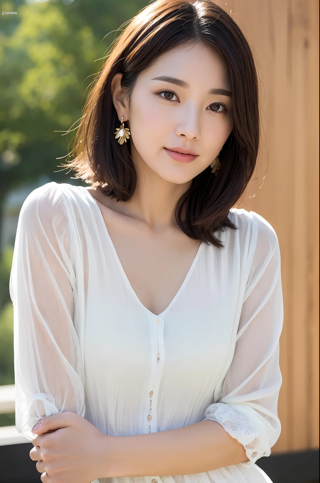 (8k, RAW photos, top quality, masterpieces: 1.2), super detail, ultra high resolution, (photorealistic, photorealistic photos: 1.37), portraits, high detail RAW color photos, professional photos, particle texture photos, very delicate and beautiful, very detailed, 8k wallpapers, amazingly detailed details, huge file size, official art, Highly detailed CG Unity 8k wallpaper, very detailed beautiful girl, very detailed face, Very detailed eyes, very detailed skin, very detailed fingers, very detailed nose, very detailed mouth, perfect anatomy, very detailed background, very detailed clothes, 1 girl, (20 years old: 1.2), 20s, cute girl, realistic body, petite face pores, fine facial freckle marks, rough skin, slender body, handsome body, black hair, short hair, (bangs: 1.2), smile, cute, youth, cute face, realistic face, delicate eyes, drooping eyes, white blouse, short yellow skirt, earrings, viewer view, cowboy shot, facing forward, standing pose, contraposto, dynamic lighting, middle chest, cowboy shot