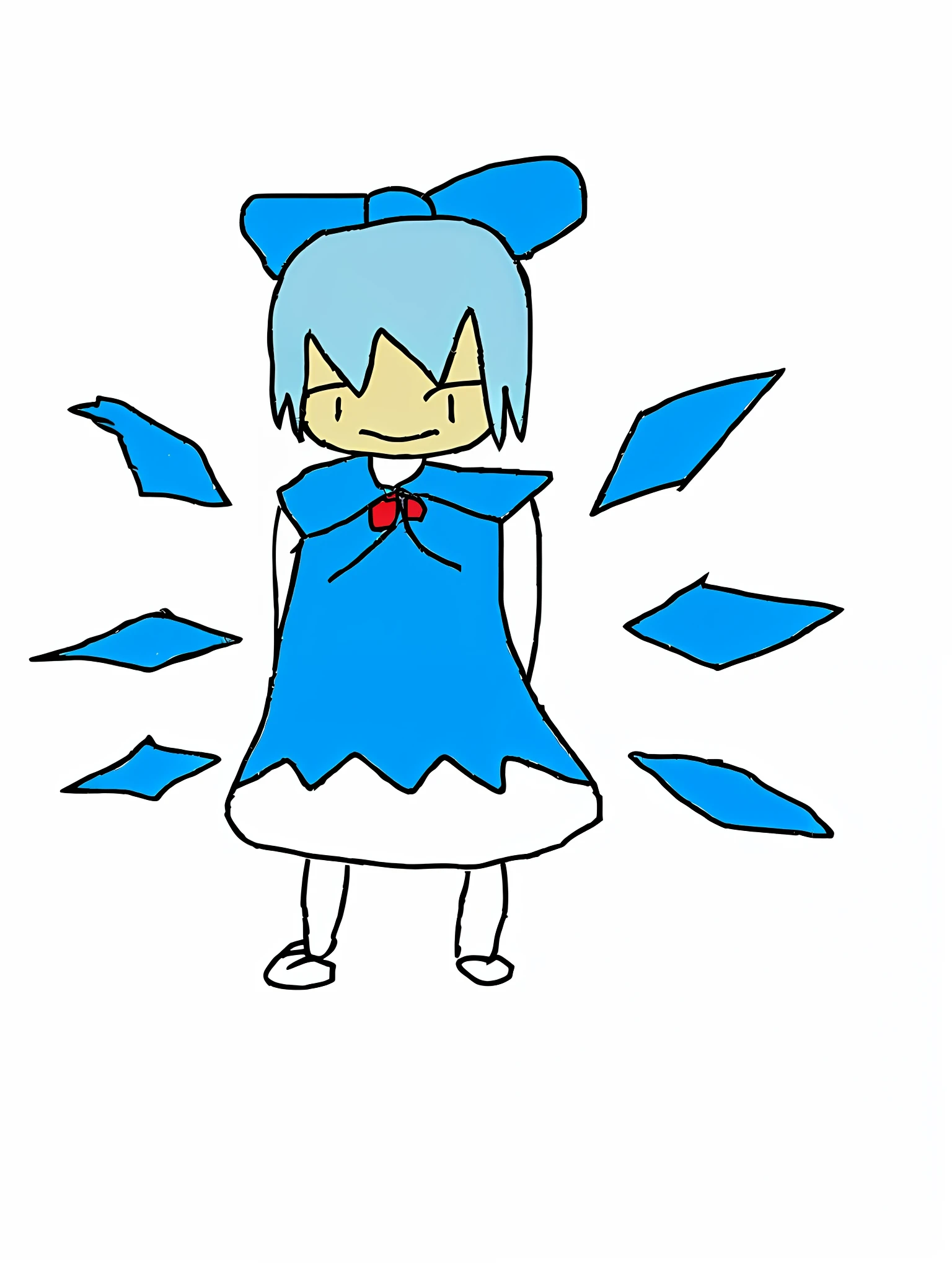 cartoon of a girl with blue hair and a blue cape, cirno touhou, cirno, cirno from touhou, touhou character, an anime portrait of cirno, from touhou, rimuru, paint tool sai!! blue, 2 d anime, loli in dress, rimuru tempest, loli, style of magical girl