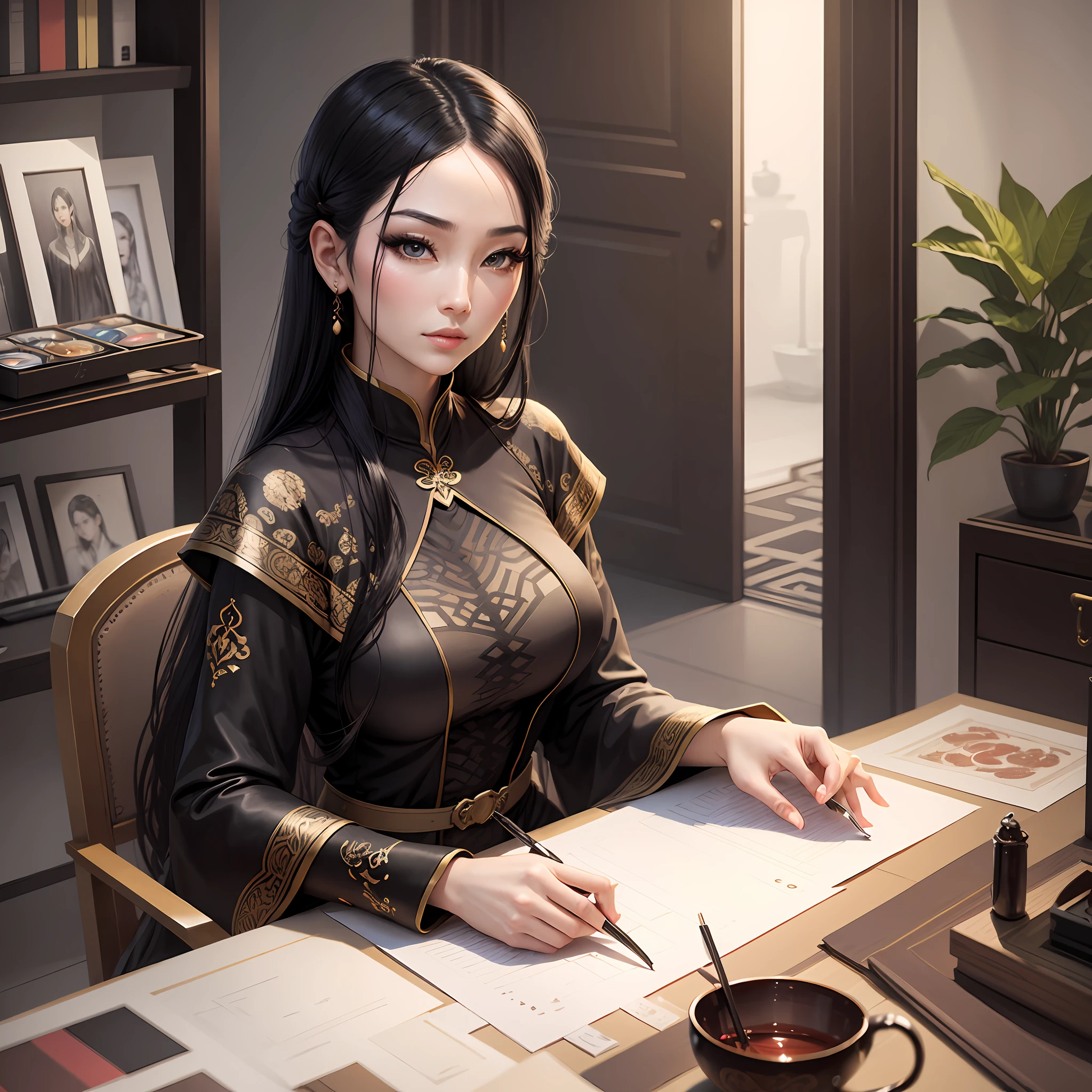 Design an avatar, my job is an interior designer, the avatar is an oriental modern woman in professional clothes, with the temperament of an artist, --auto --s2