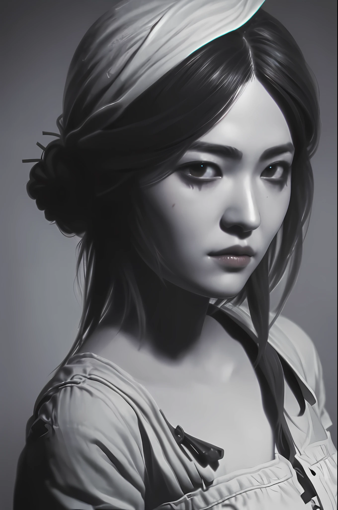 16:9 --c 05
Serene black and white portrait of a contemplative Japanese woman, soft focus, subtle lighting, minimalist composition, --ar 16:9 --c 05