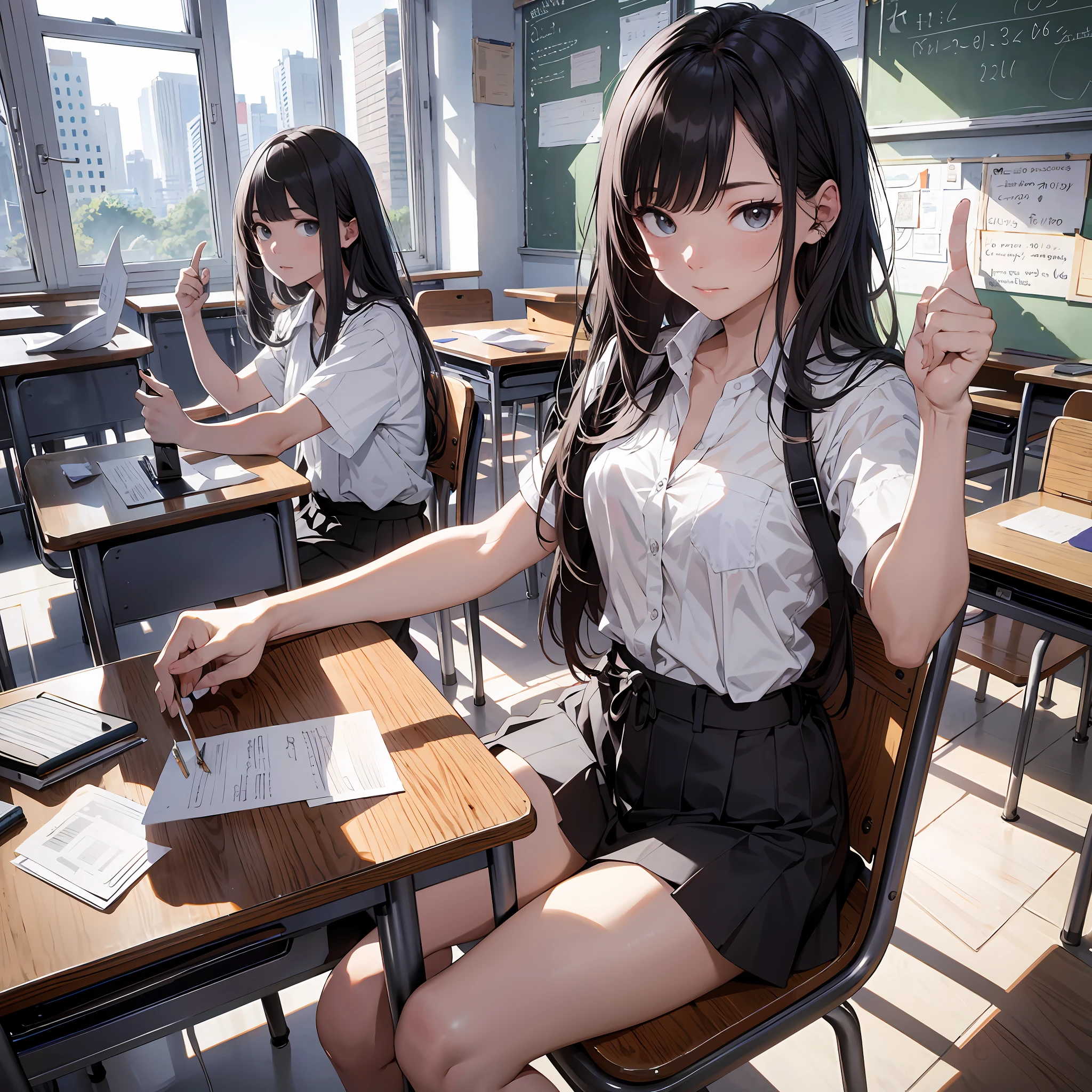 Molestation, absurd resolution, high resolution, (masterpiece: 1.4), super detailed, several students, white shirt, classroom, self-righteous mockery, pointing, camera