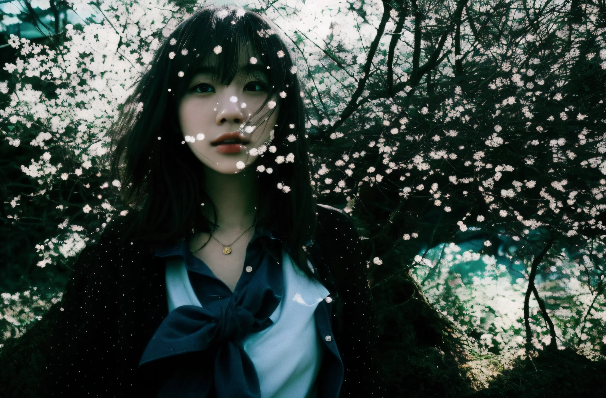 White shirt,film noise,flicker of light of bubble,