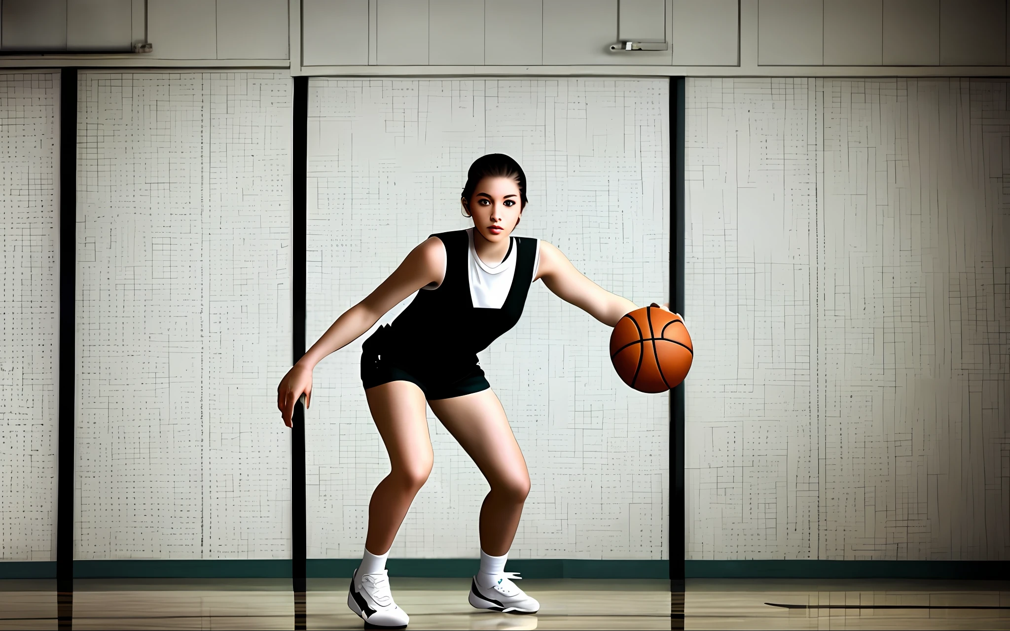 Beauty, playing basketball, suspenders