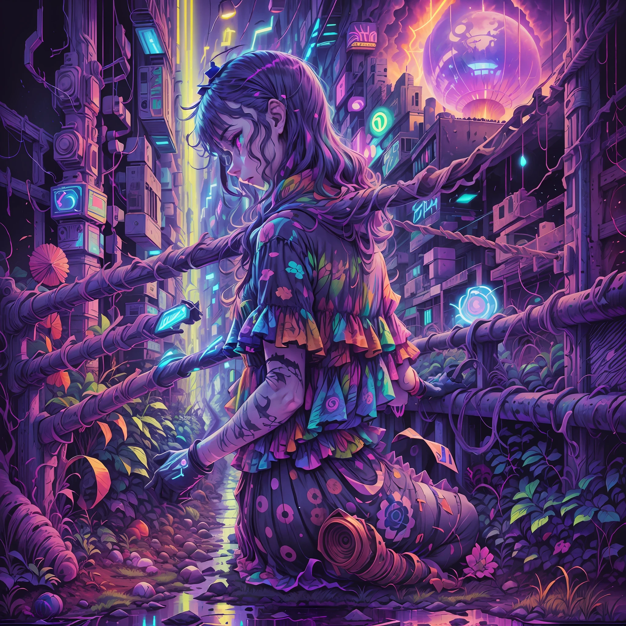 (best quality), (top quality), (dark), despair, suicide, Death wandering in the valley of neon-colored shadows. --auto --s2
