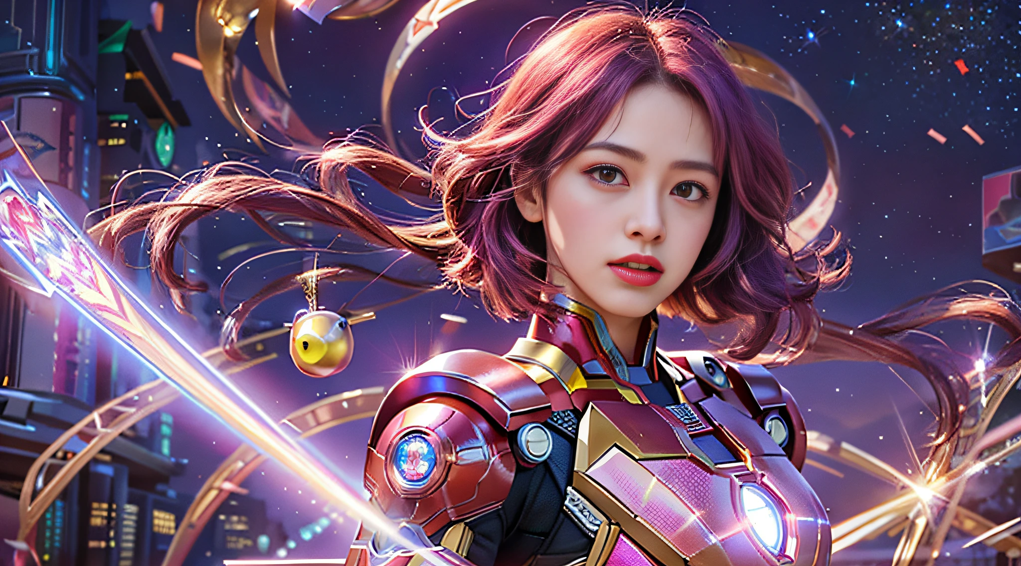 Avengers, Marvel, Superheroes, Fantasy, Magic, Iron Man, Sakura, Pink Tones, ((Masterpiece)), UHD, High Details, Super detail, High quality, Highres, Best Quality