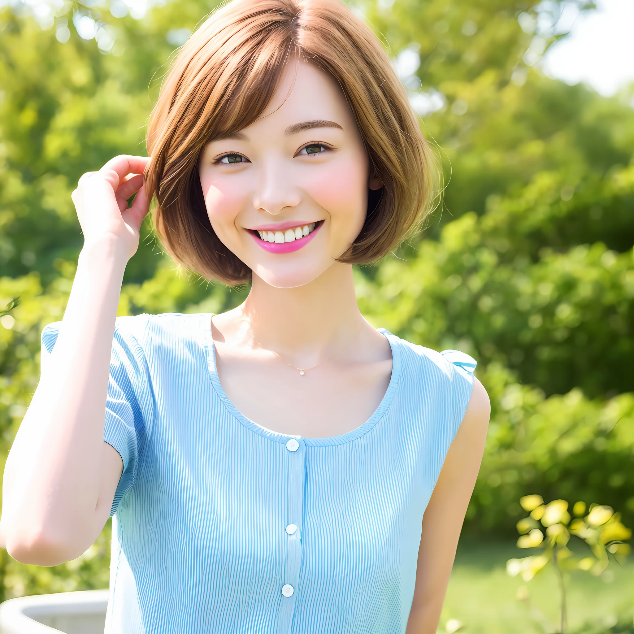 1 Girl, Solo, Upper Body, Short Hair,Realistic,8K,Best Quality,High Definition,Smile,