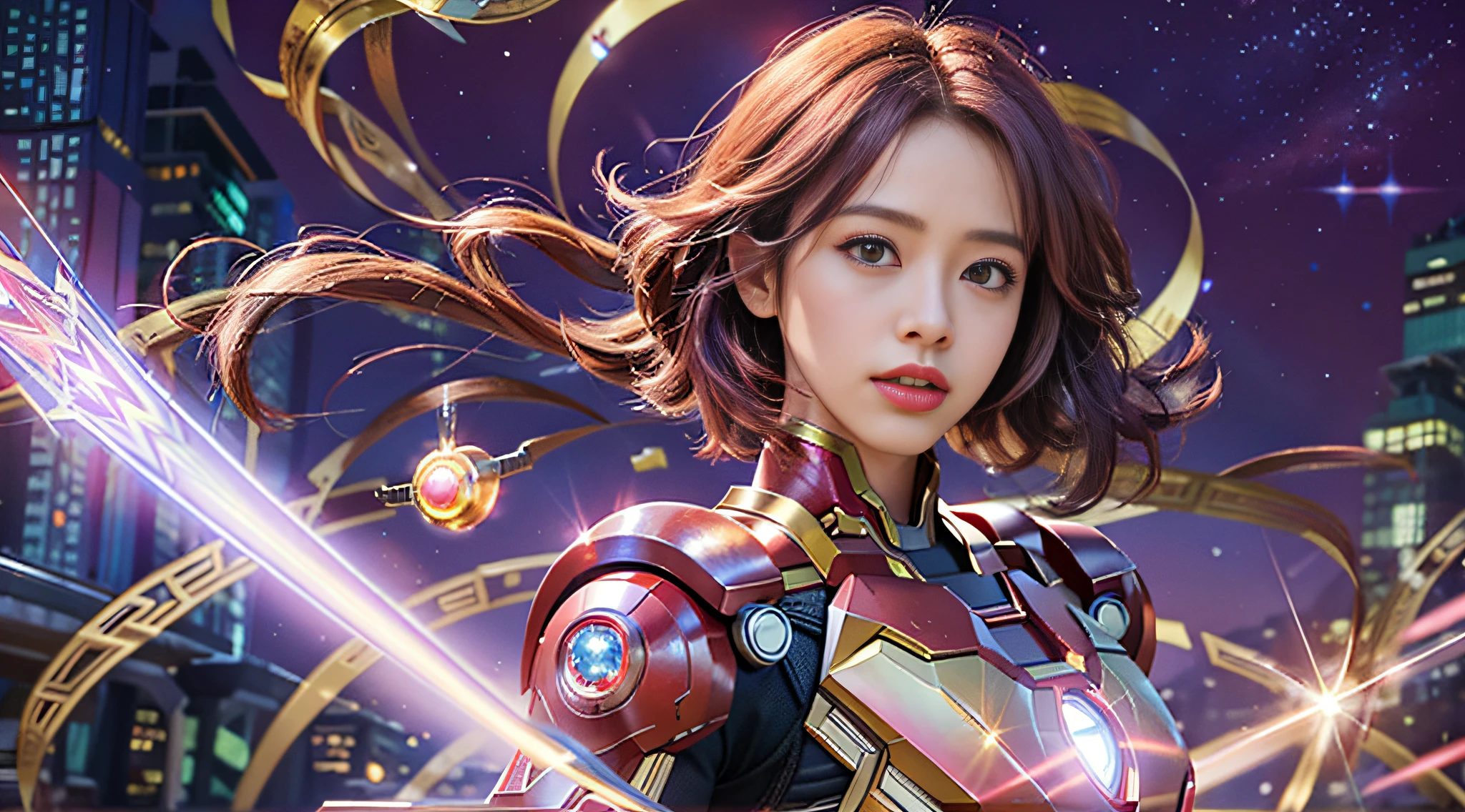 Avengers, Marvel, Superheroes, Fantasy, Magic, Iron Man, Sakura, Pink Tones, ((Masterpiece)), UHD, High Details, Super detail, High quality, Highres, Best Quality