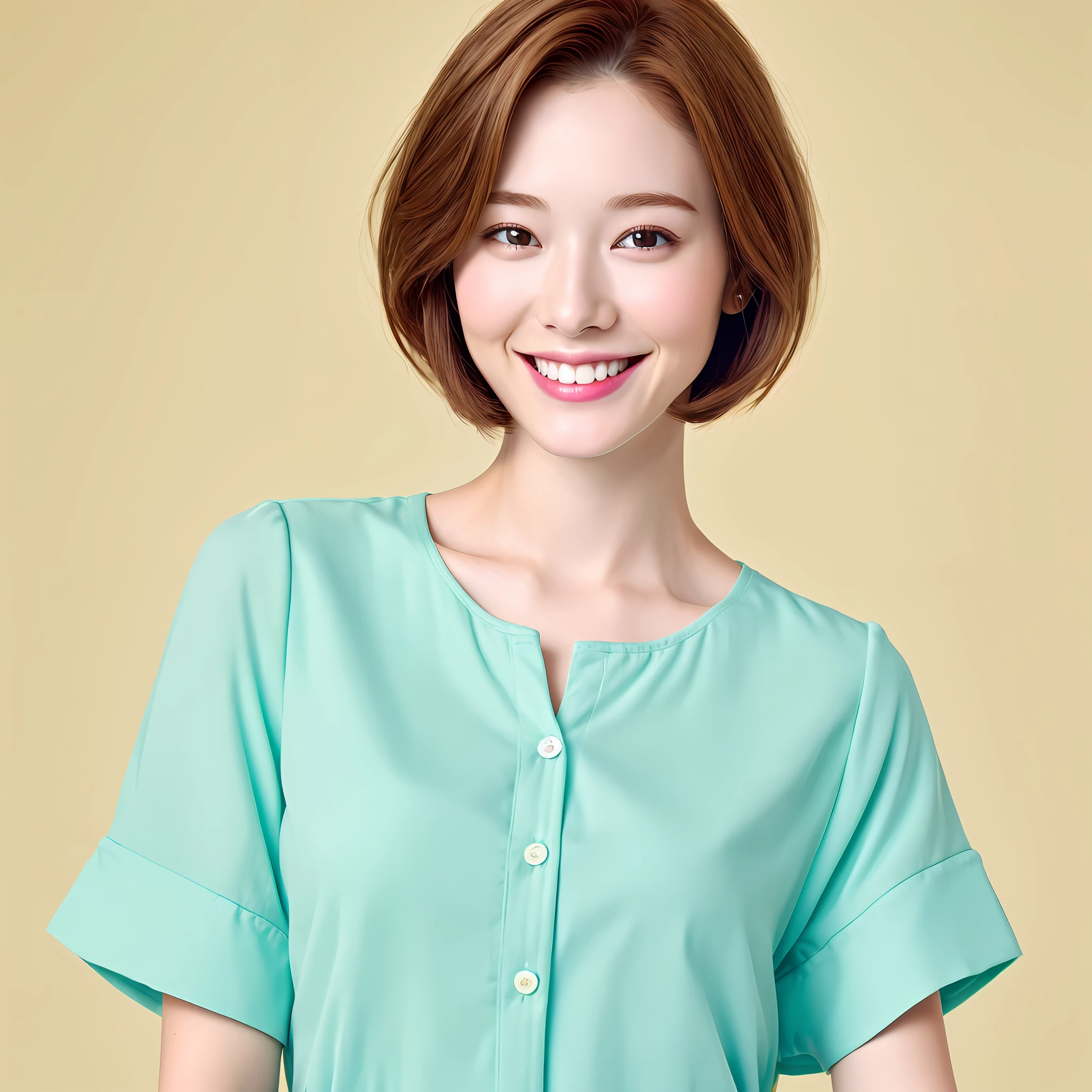 1 Girl, Solo, Upper Body, Short Hair,Realistic,8K,Best Quality,High Definition,Smile,