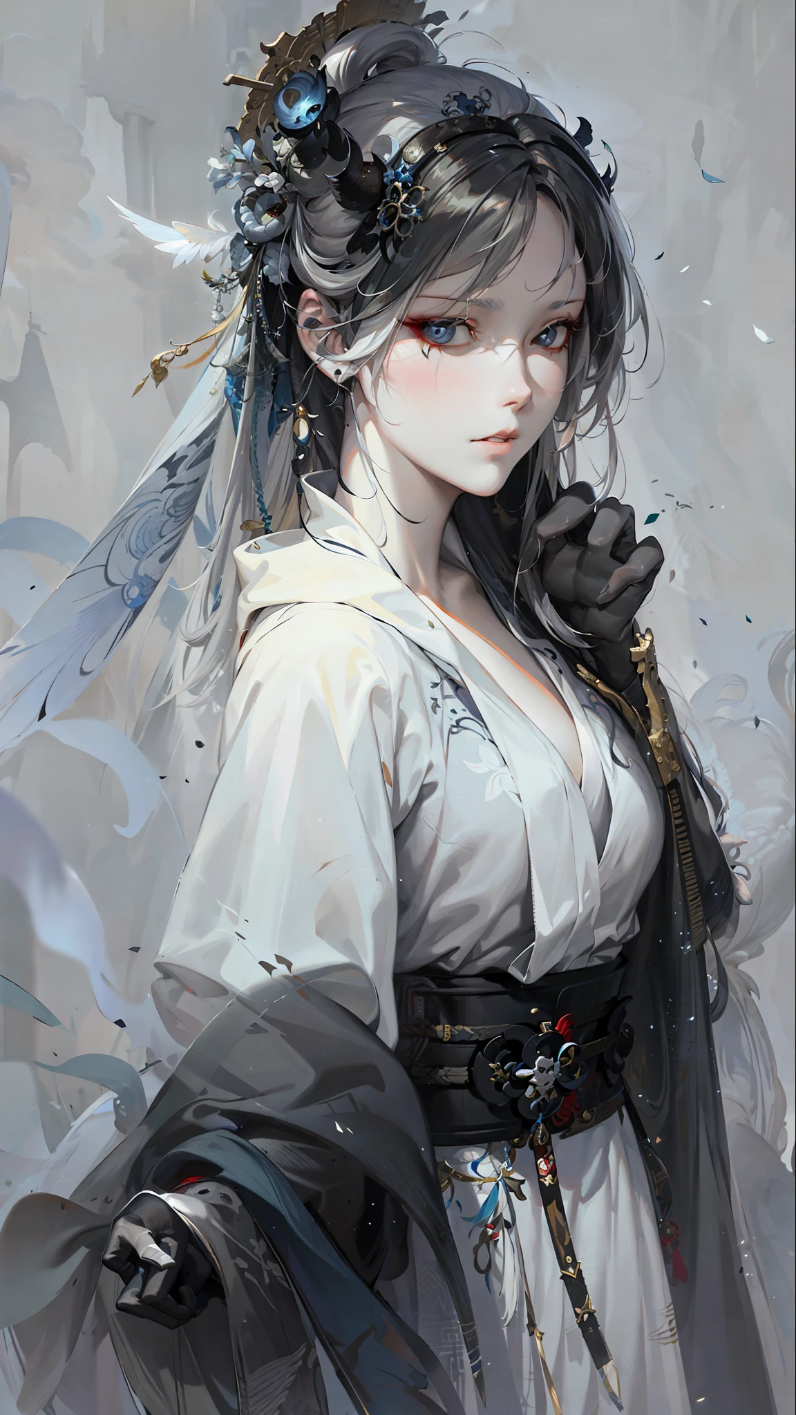 a close up of a woman with white hair and a white mask, beautiful character painting, guweiz, artwork in the style of guweiz, white haired deity, by Yang J, epic exquisite character art, stunning character art, by Fan Qi, by Wuzhun Shifan, guweiz on pixiv artstation