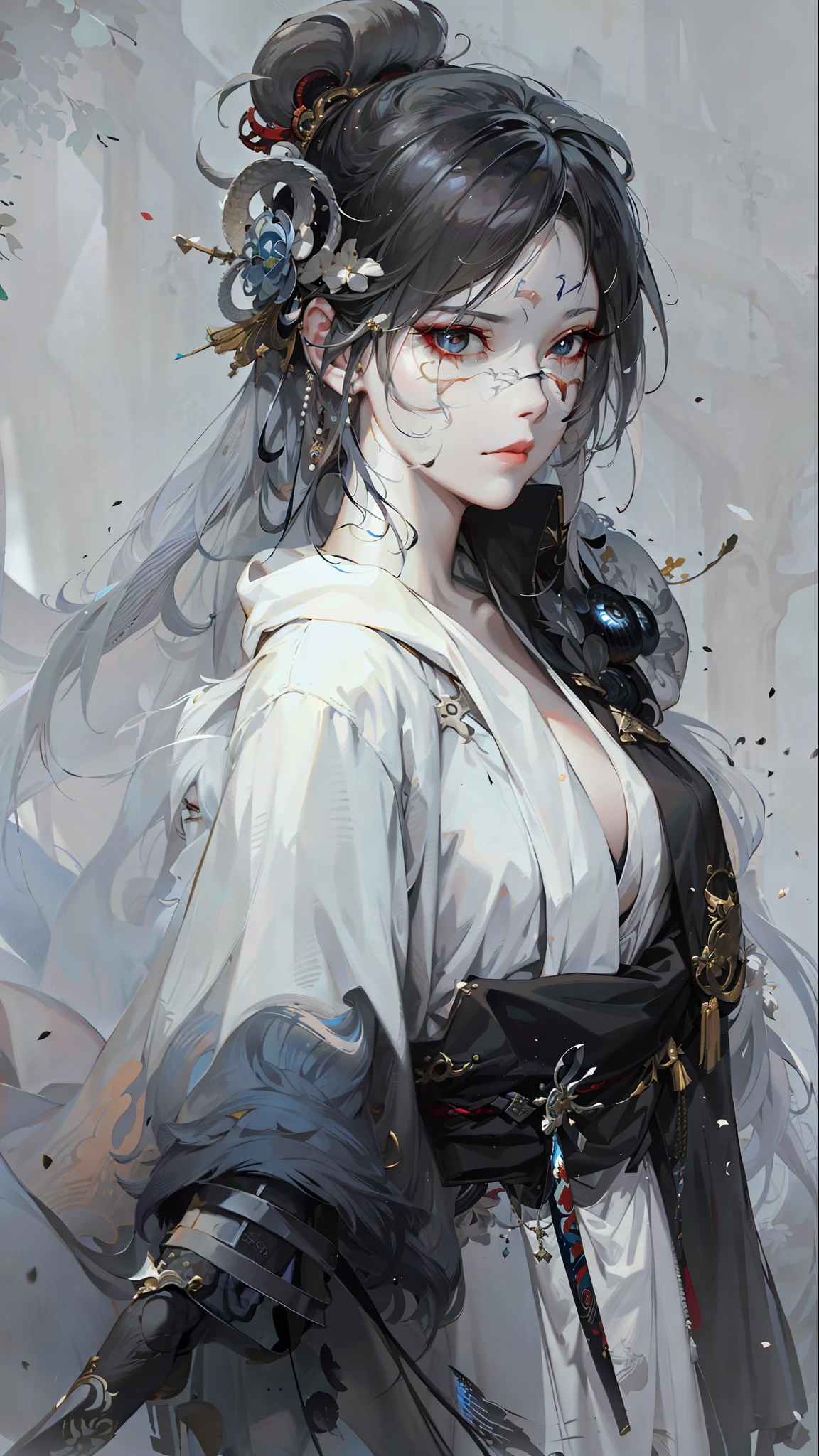 a close up of a woman with white hair and a white mask, beautiful character painting, guweiz, artwork in the style of guweiz, white haired deity, by Yang J, epic exquisite character art, stunning character art, by Fan Qi, by Wuzhun Shifan, guweiz on pixiv artstation