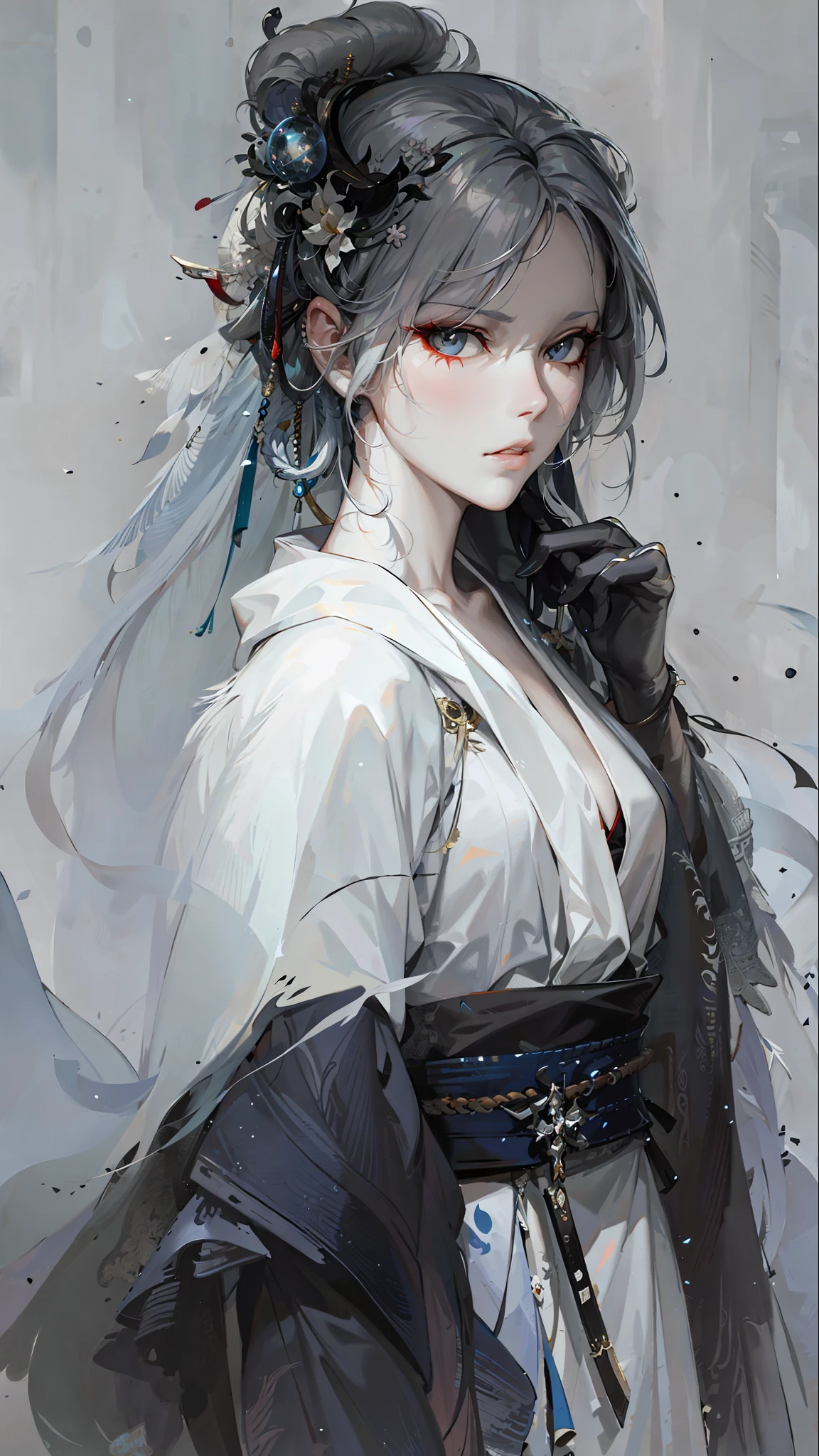 a close up of a woman with white hair and a white mask, beautiful character painting, guweiz, artwork in the style of guweiz, white haired deity, by Yang J, epic exquisite character art, stunning character art, by Fan Qi, by Wuzhun Shifan, guweiz on pixiv artstation