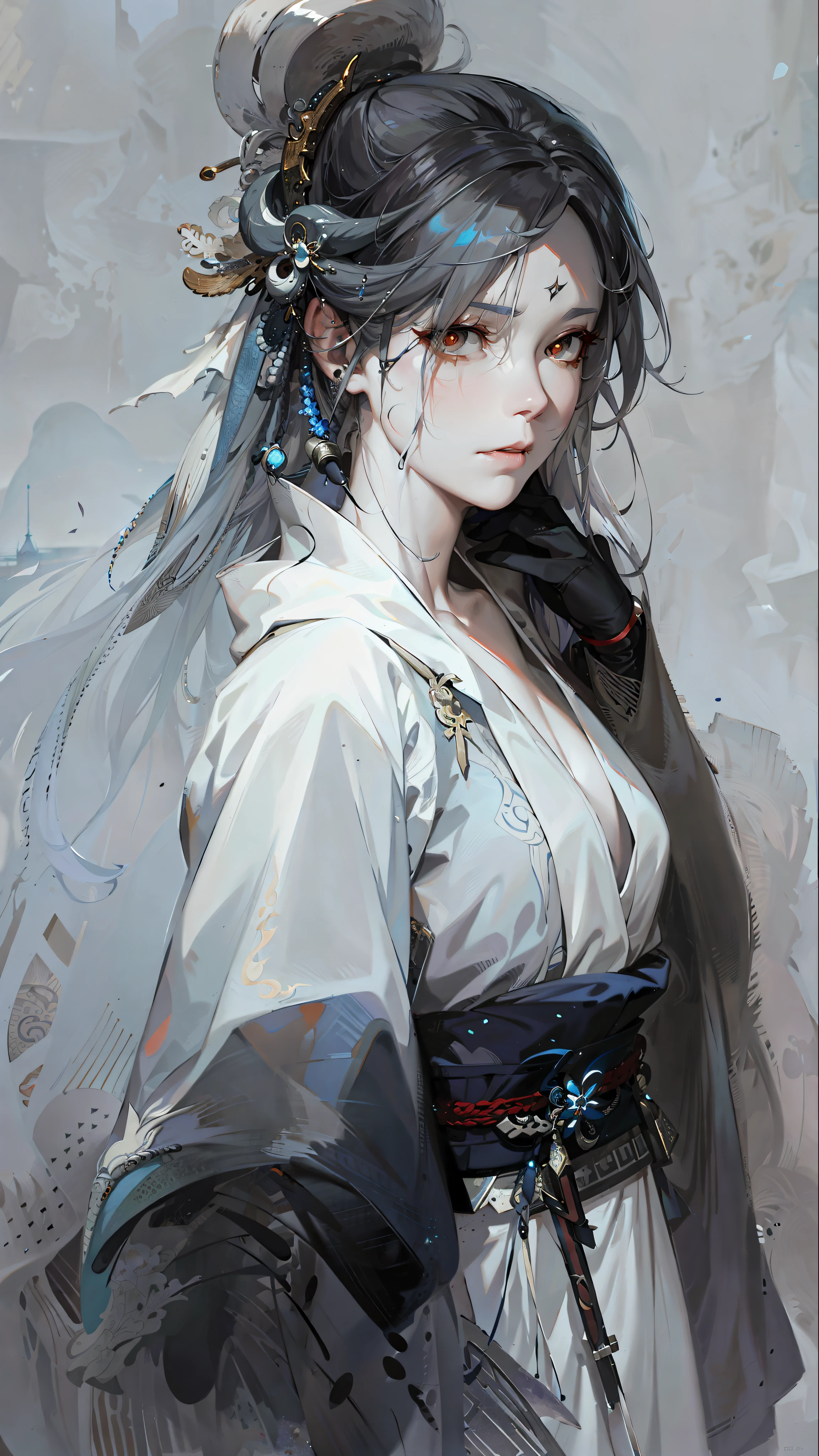 a close up of a woman with white hair and a white mask, beautiful character painting, guweiz, artwork in the style of guweiz, white haired deity, by Yang J, epic exquisite character art, stunning character art, by Fan Qi, by Wuzhun Shifan, guweiz on pixiv artstation