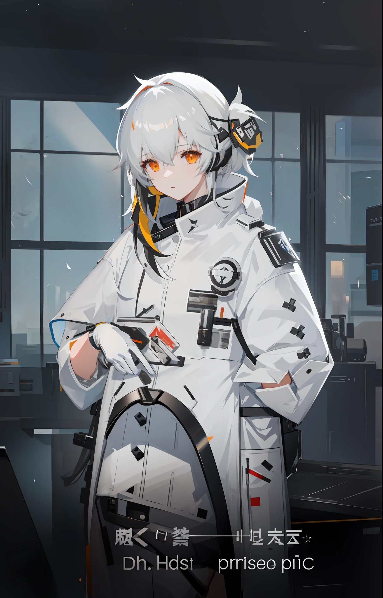 anime character with a white coat and a black backpack, from arknights, from girls frontline, girls frontline universe, fine details. girls frontline, girls frontline style, arknights, girls frontline cg, lunar themed attire, girls frontline, elite scientist, with a lab coat, m4 sopmod ii girls frontline, main character, official character art