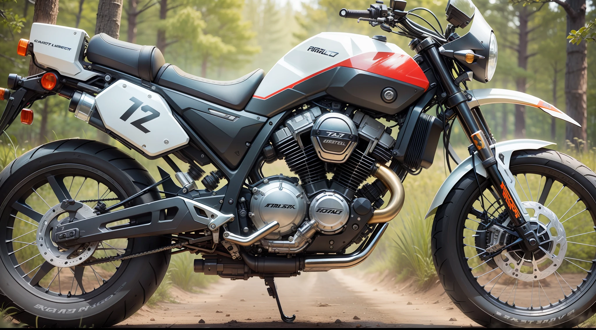 A 750 displacement motorcycle, big trail style