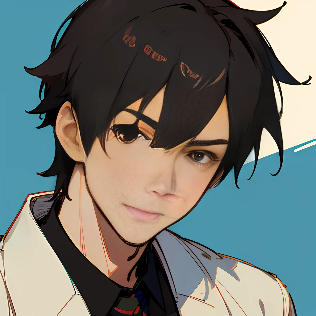 (8K, best quality), neck up, face up, illustration (1 boy), Twitter icon, 40 year old cool Japan man, suit, super detailed, Makoto Shinkai