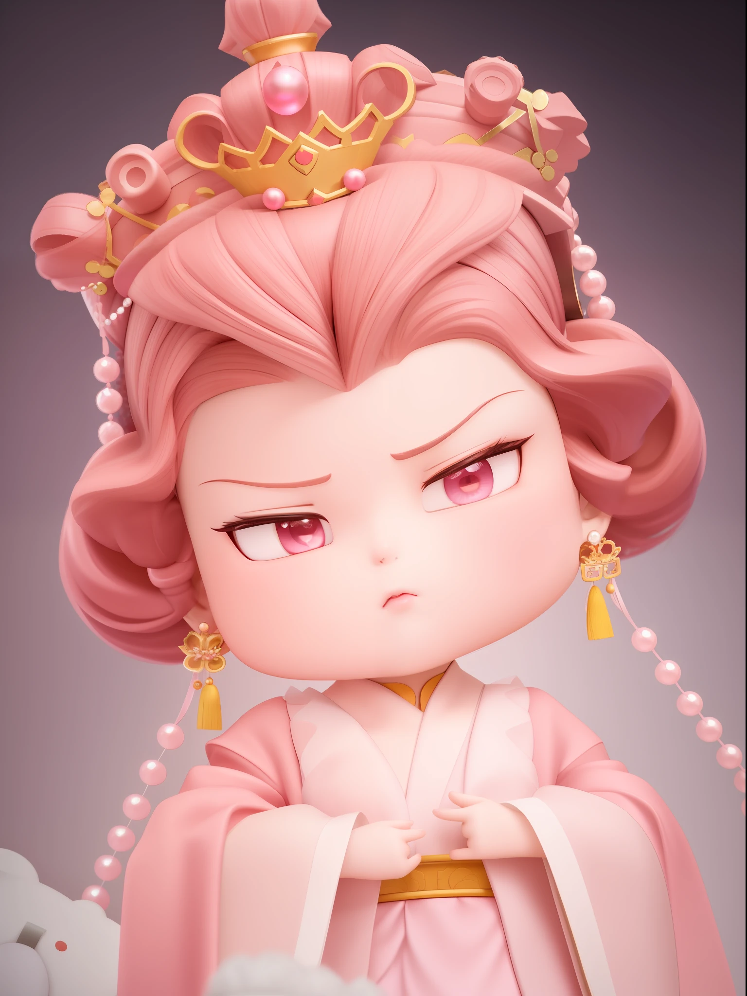 a close up of a doll with a pink dress and a crown, chinese princess, adorable digital painting, inspired by Pu Hua, cute 3 d render, cute detailed digital art, angry look, frowning, evil princess, chinese empress, cgsociety ), beautiful grumpy girl, 3 d cg, 3d cg, by Yu Zhiding, frowning expression